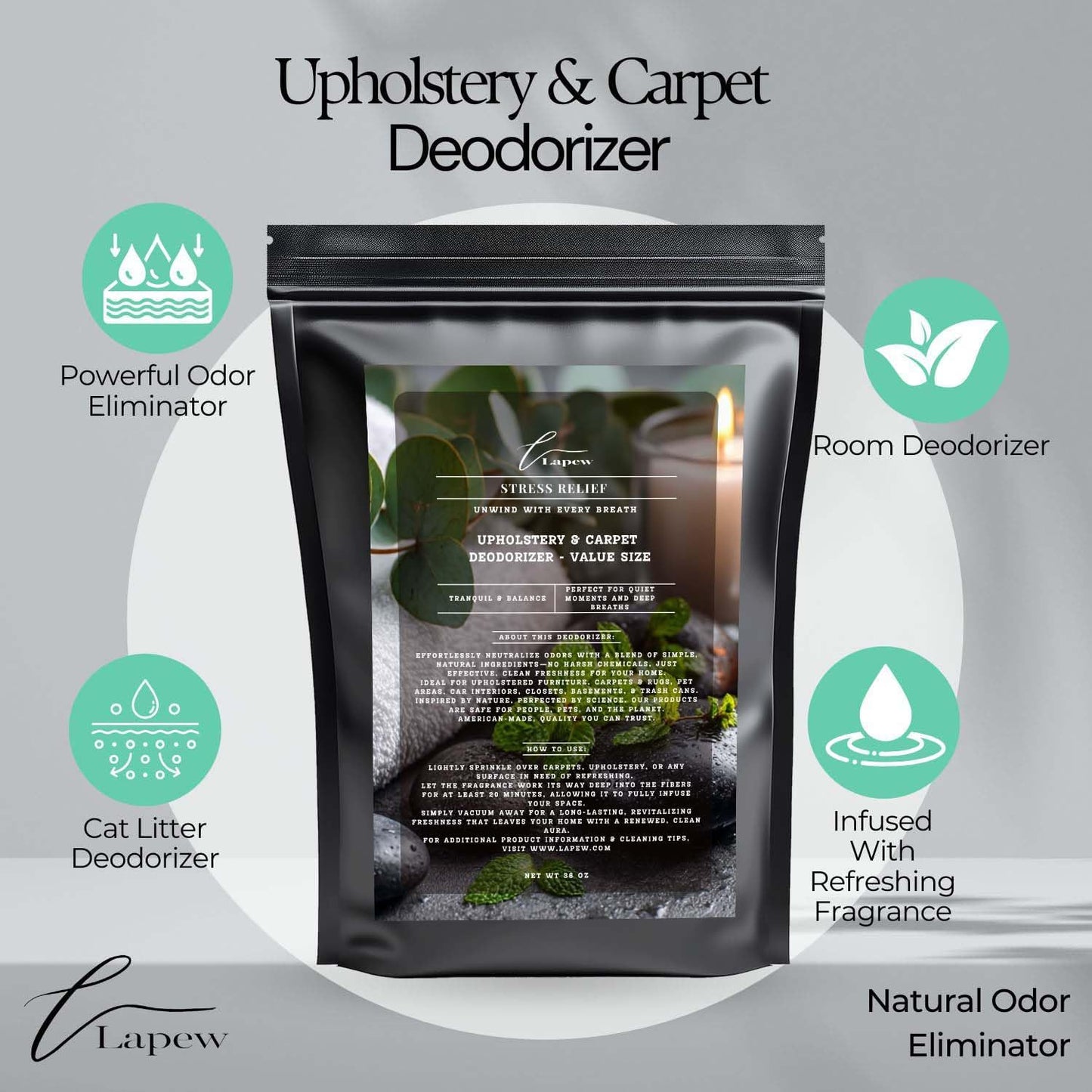 Stress Relief Carpet Freshener Powder Refill 36 oz | Powerful Odor Eliminator for Home | Upholstery