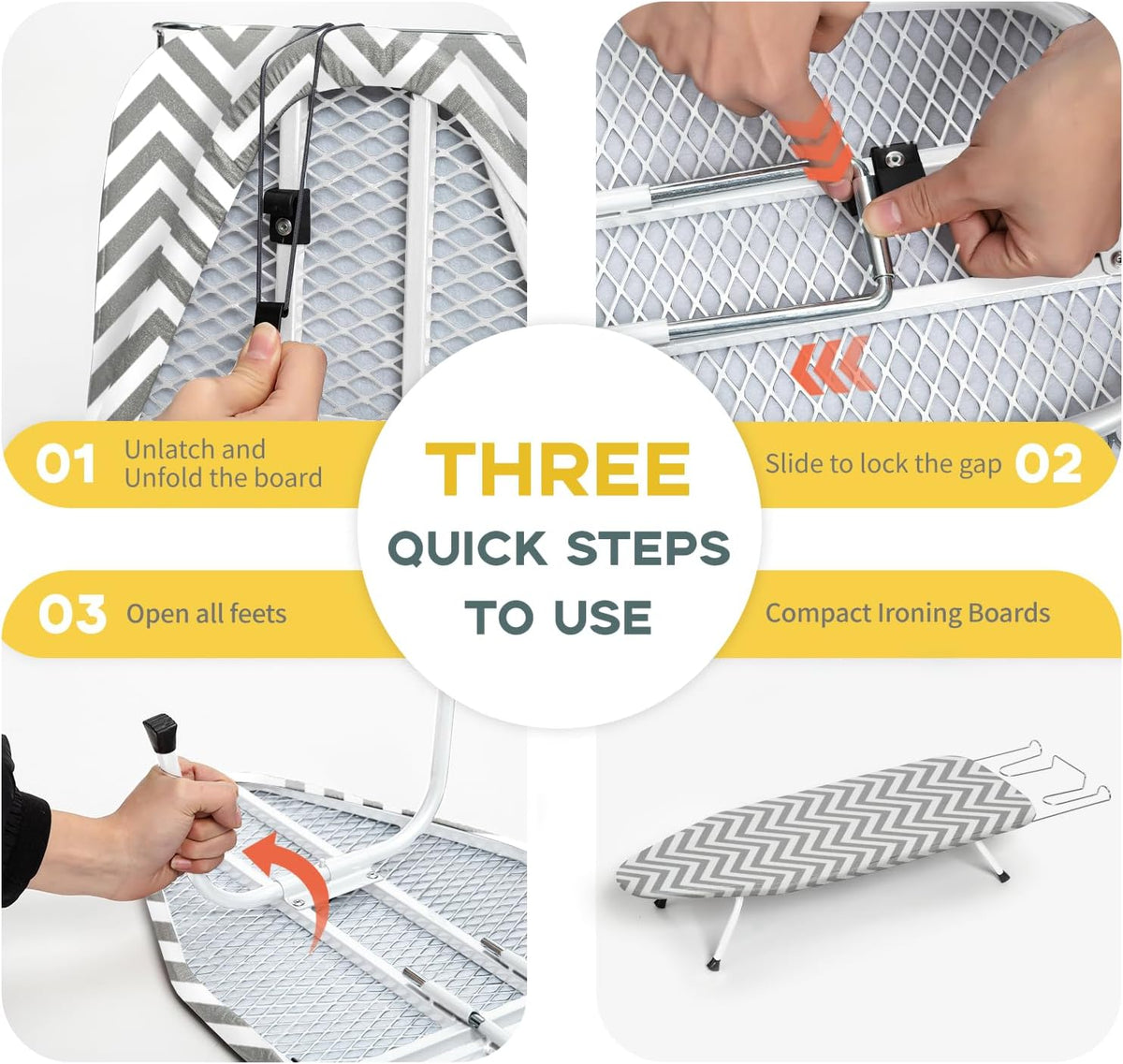 Folding Ironing Board for Small Space, RAINHOL Mini Collapsible Ironing Boards, with Hook, Iron