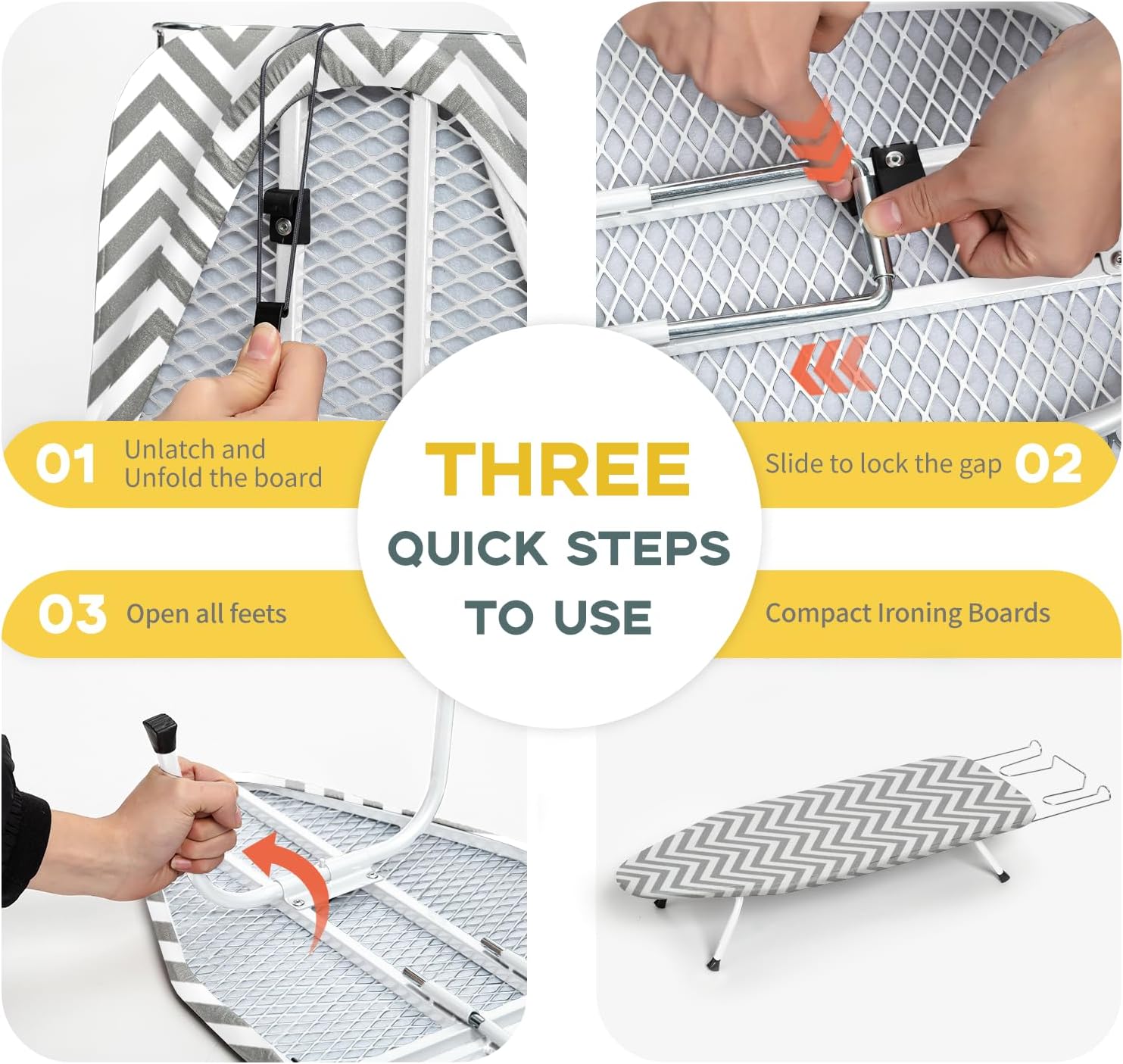 Folding Ironing Board for Small Space, RAINHOL Mini Collapsible Ironing Boards, with Hook, Iron