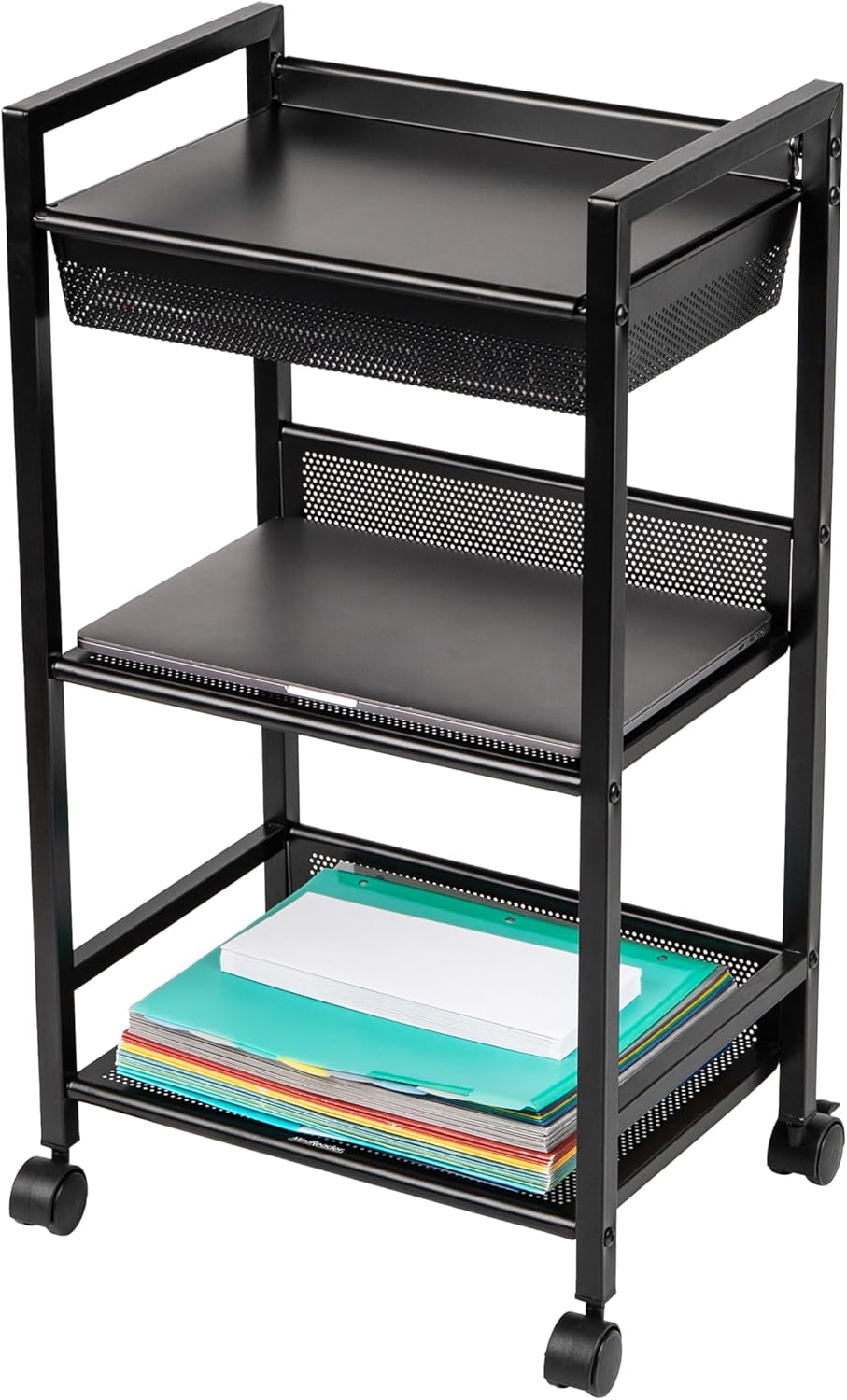 Mind Reader Cart with Covered Compartment, Office Organizer, Storage, 3-Tier, Office, Metal, 15.5"