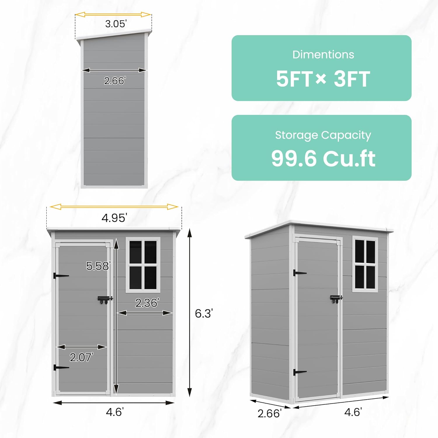 UDPATIO Outdoor Storage Shed 5x3 FT, Plastic Garden Shed for Bike, Garbage Can, Tool, Outside Sheds