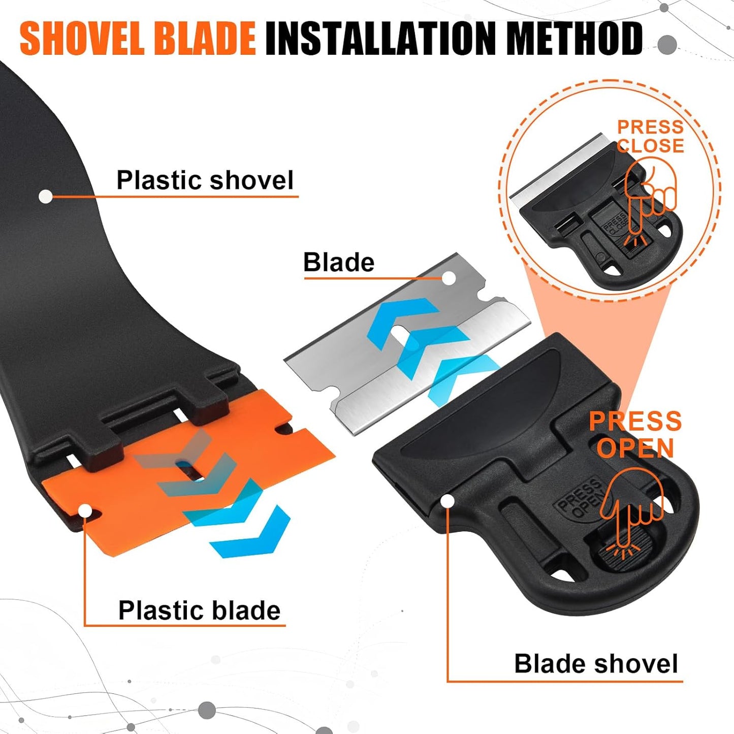 6 Pack Razor Blade Scraper Tool, Razor Scraper, Paint Scraper for Cleaning, With Extra 40Pcs Blade