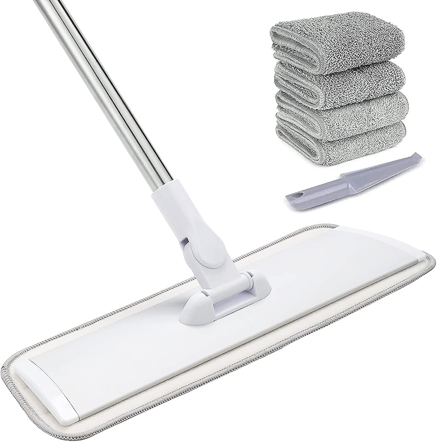 18" Professional Microfiber Mop Floor Cleaning System, Flat Mops with Stainless Steel Handle, 4