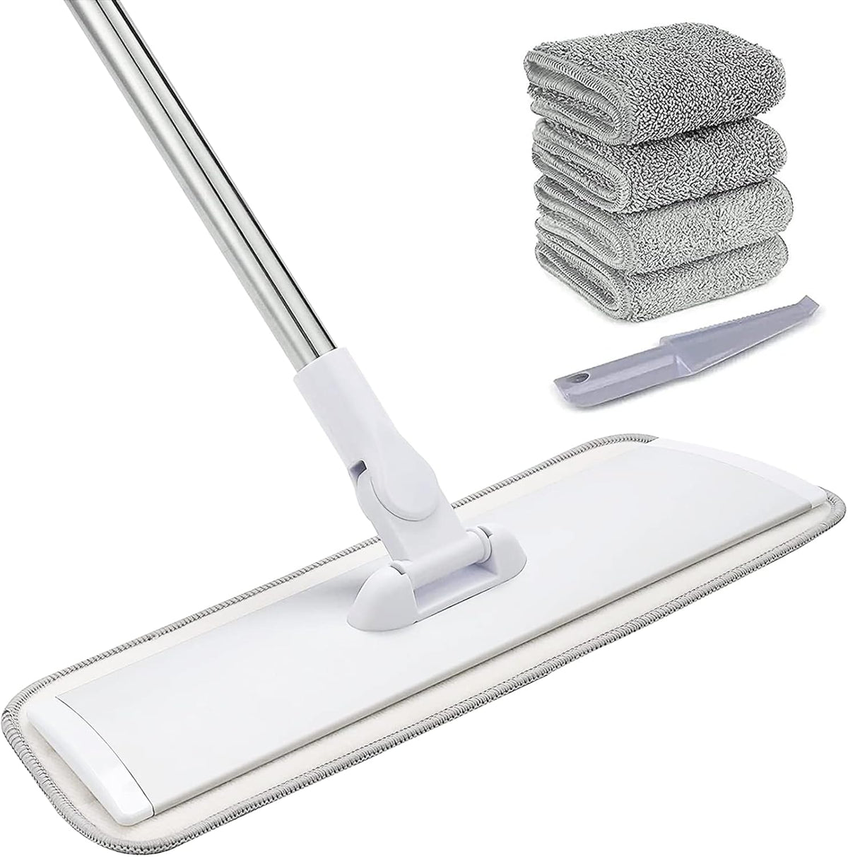 18" Professional Microfiber Mop Floor Cleaning System, Flat Mops with Stainless Steel Handle, 4