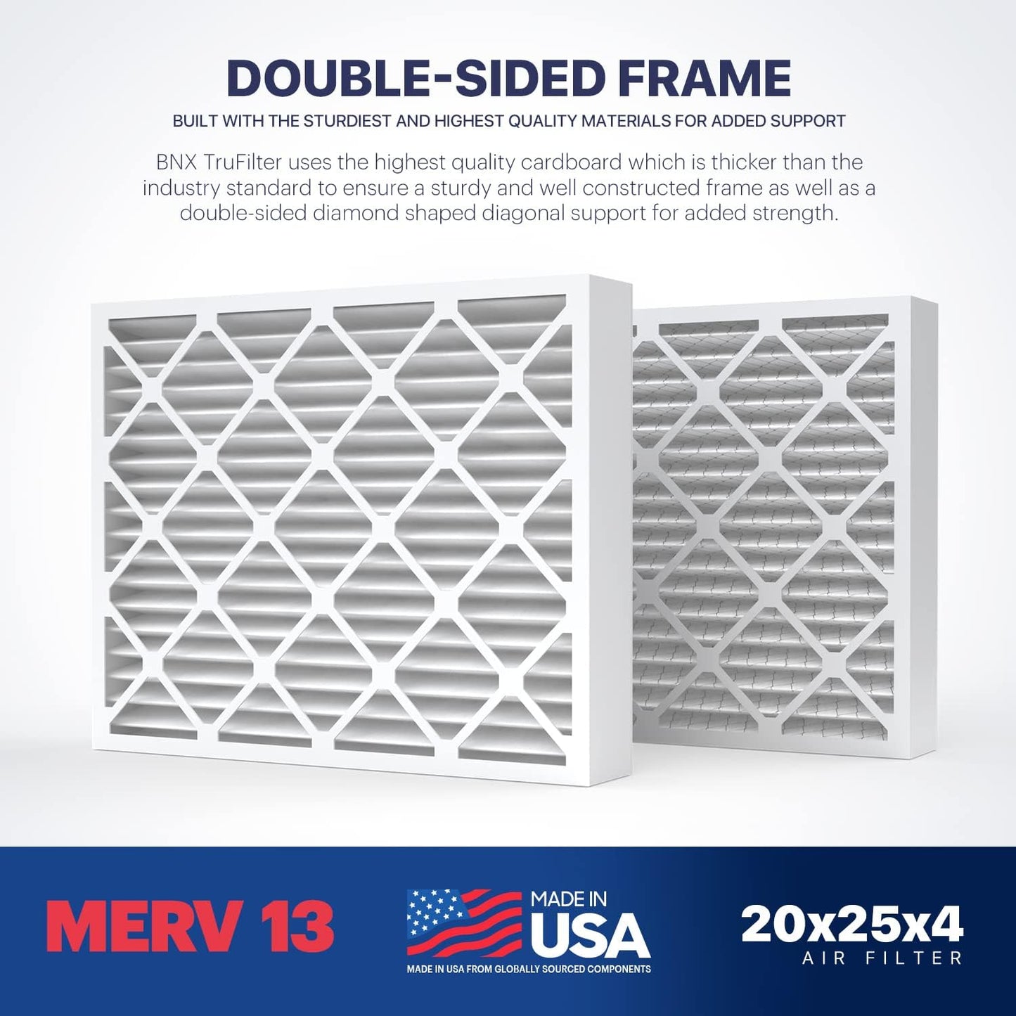 BNX TruFilter 20x25x4 (19.5’’ x 24.5’’ x 3.63‘’ Slim Fit) MERV 13 Air Filter (2-Pack) - MADE IN USA