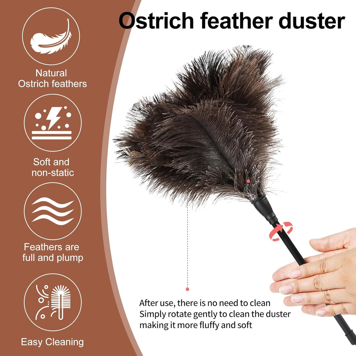Ostrich Feather Duster-14.9 Inch Mini Natural Feathers Dusters with Plastic Handle Reusable