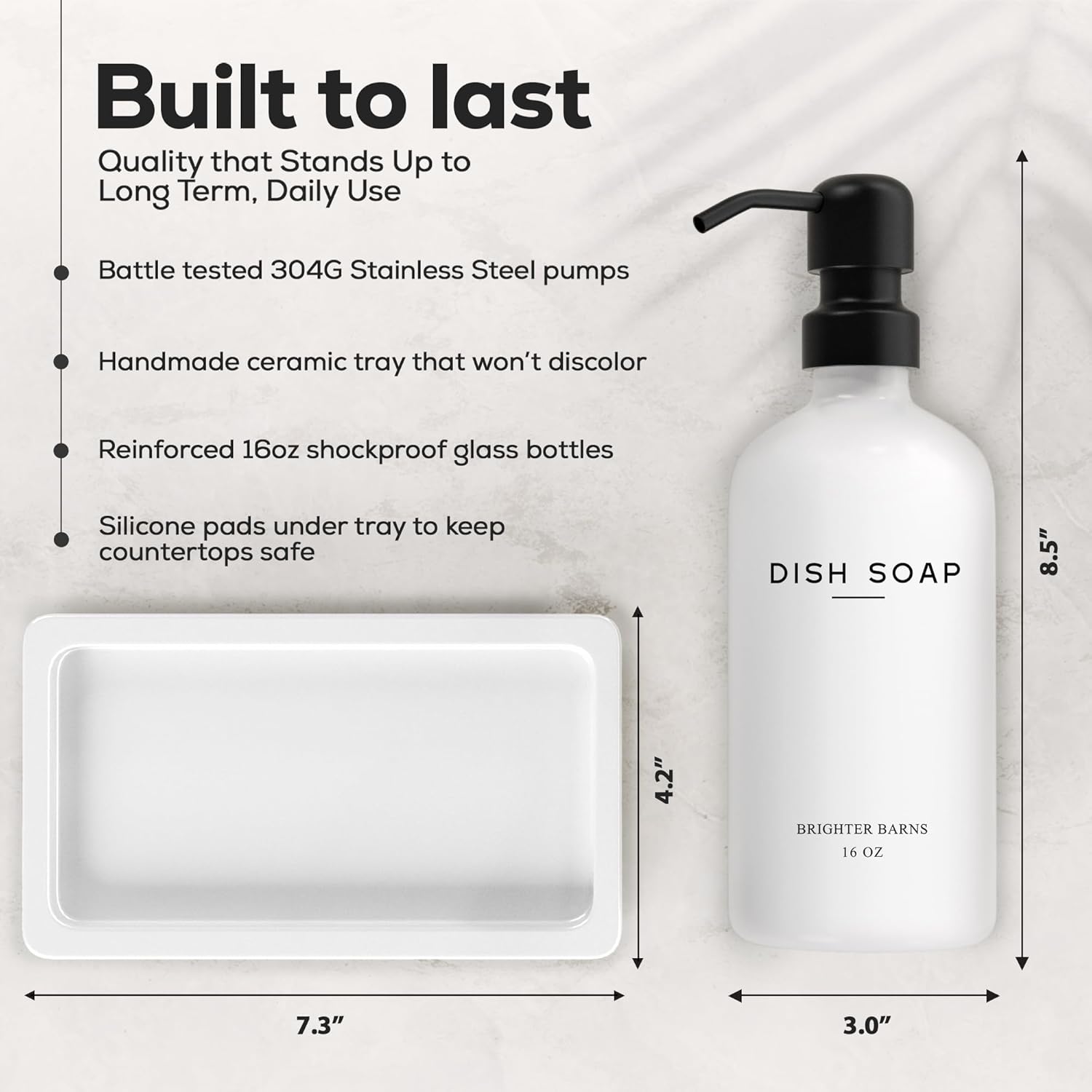 White Glass Hand and Dish Soap Dispenser Set by Brighter Barns - Kitchen Soap Dispenser Set with