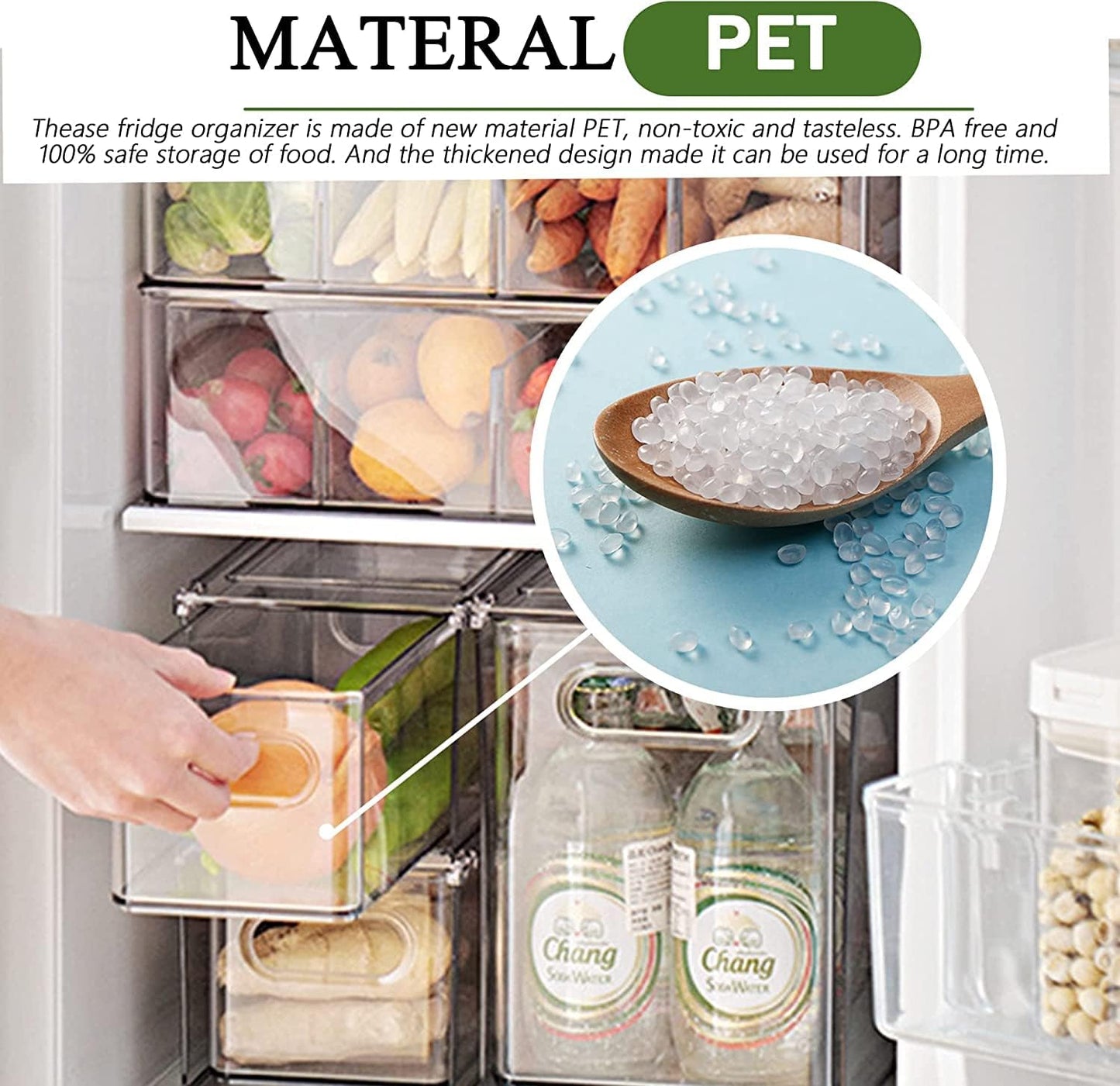 bealy Stackable Clear Storage Drawer with 3 Dividers for Pantry Shelf, Fridge Organizer for Fruit