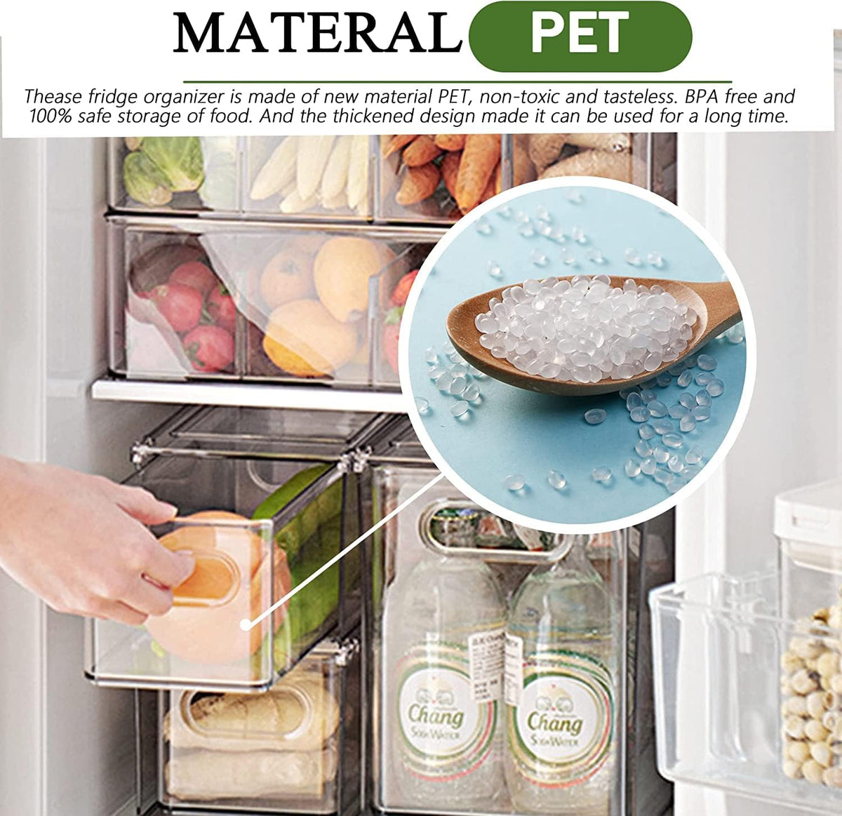 bealy Stackable Clear Storage Drawer with 3 Dividers for Pantry Shelf, Fridge Organizer for Fruit