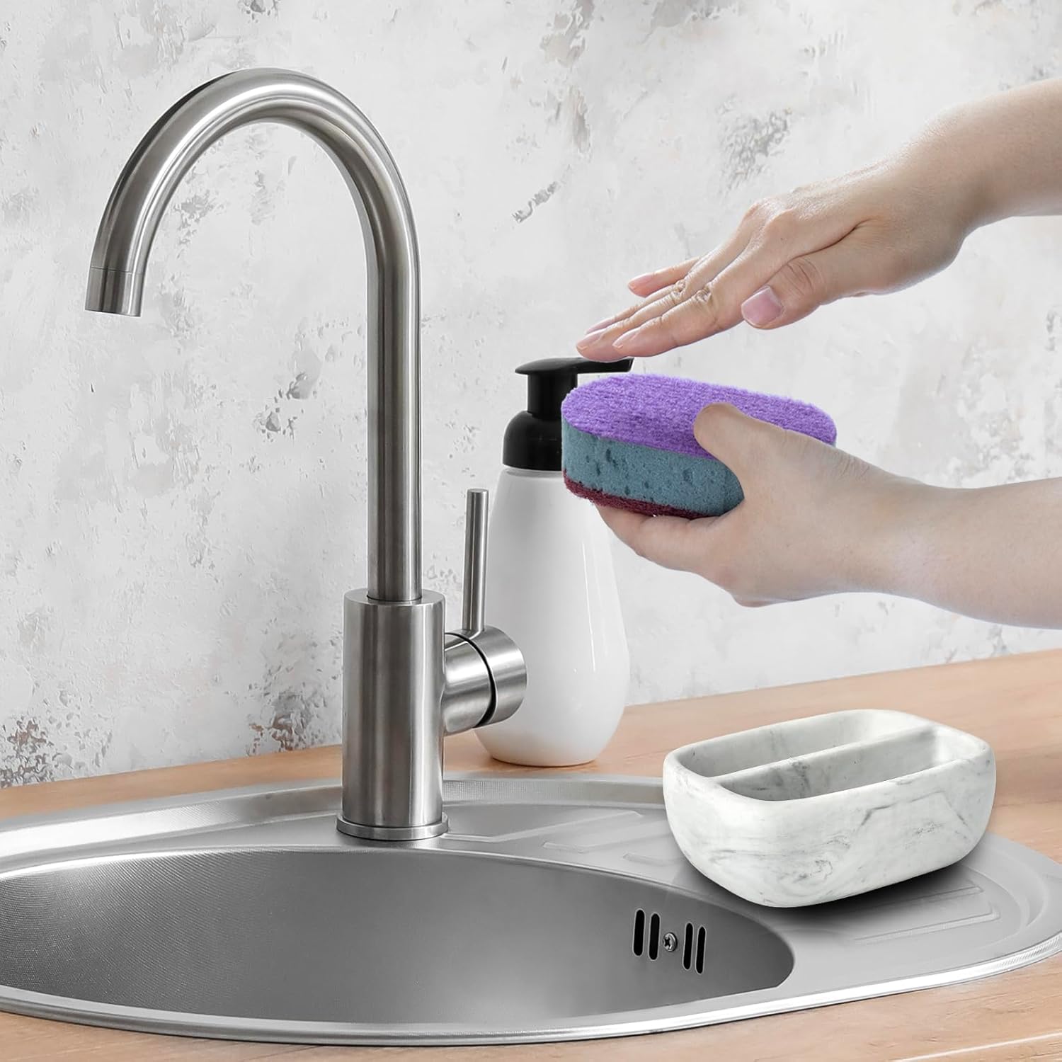 MyGift Modern White Resin Sponge Holder for Kitchen Sink, Countertop Dish Sponge Holder with 2