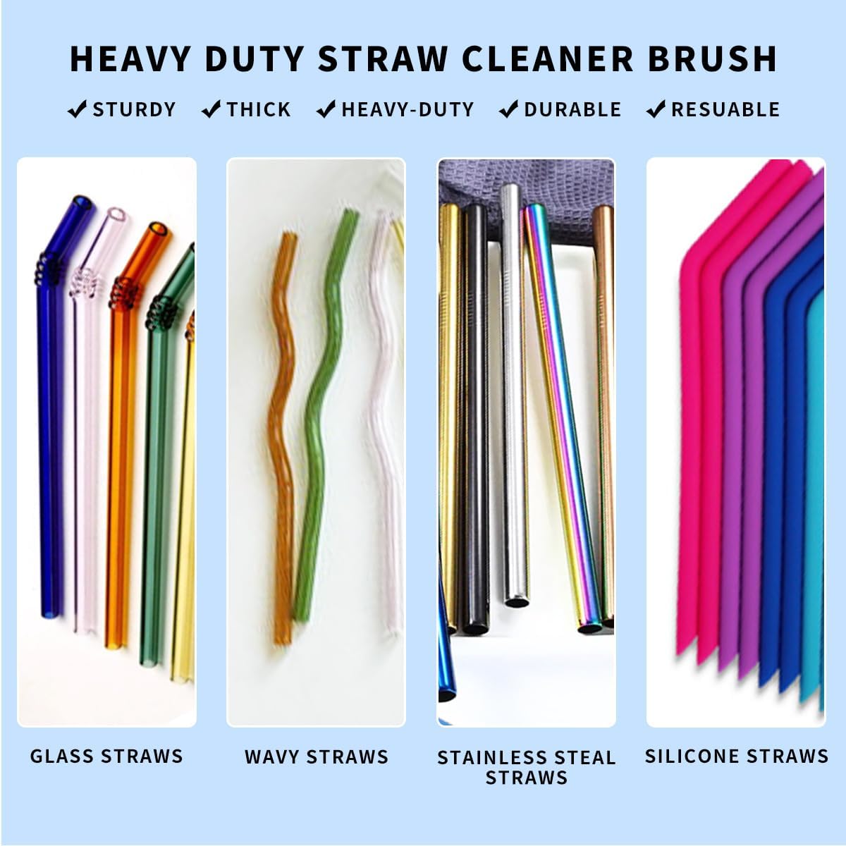 Straw Cleaner Brush Set – 10 Inch, 5 Sizes (4–12mm) Nylon Bristles – Heavy-Duty, Non-Scratch