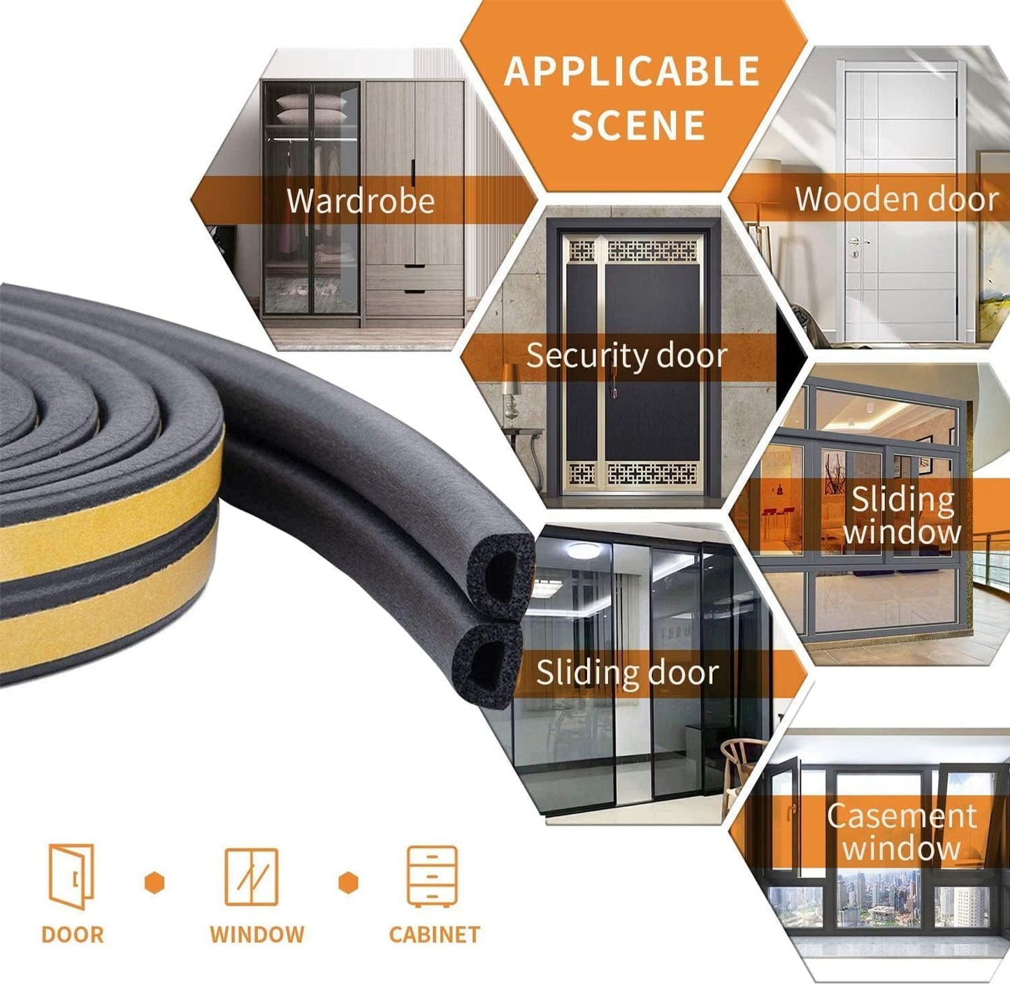 Weather Stripping Seal Strip Tape, Doors Windows Frame Self Adhesive D Type Foam Sealing Tape