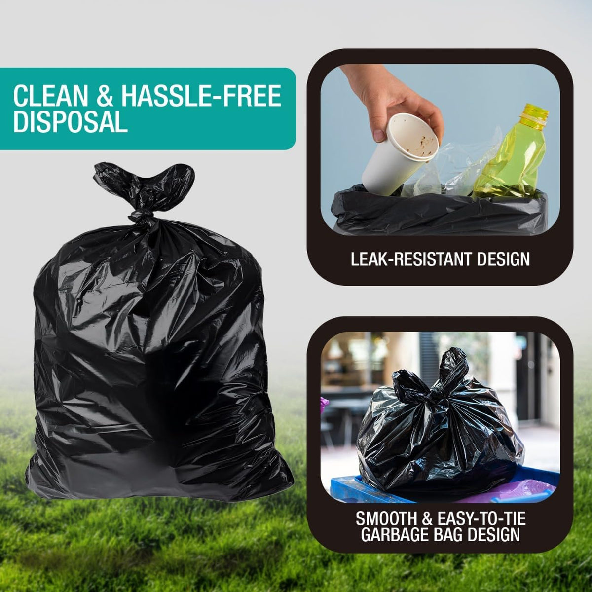 32-33 Gallon Black Trash Bags, Heavy-Duty | 32” x 38” | 250 Count Bulk Pack | Large, Durable &