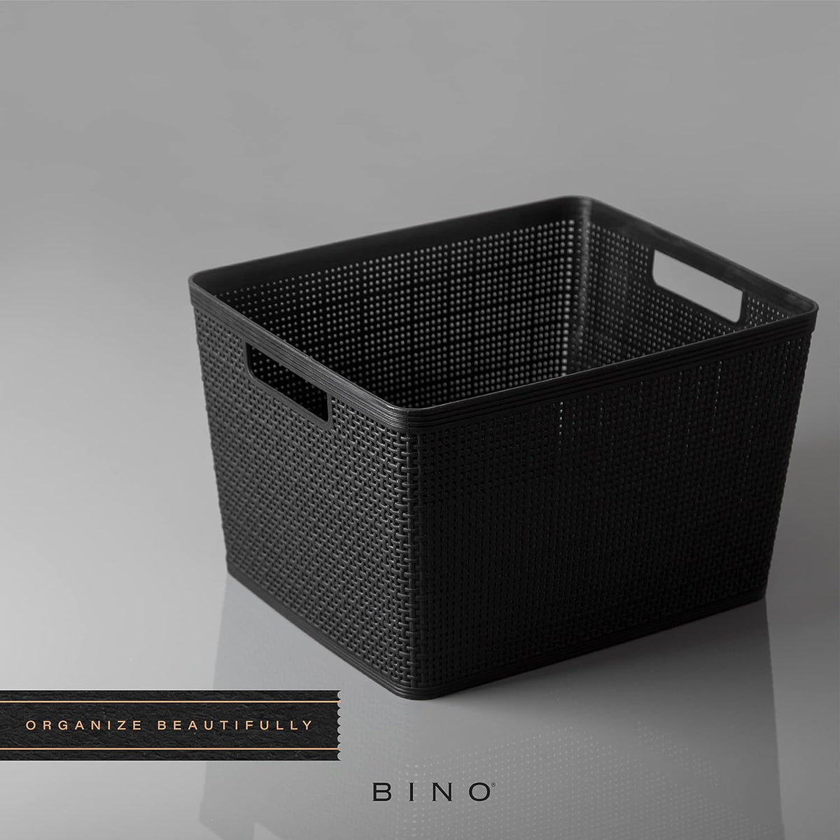 BINO | Woven Plastic Basket | Large (Black), 3-Pack | THE JUTE COLLECTION | Home Organization