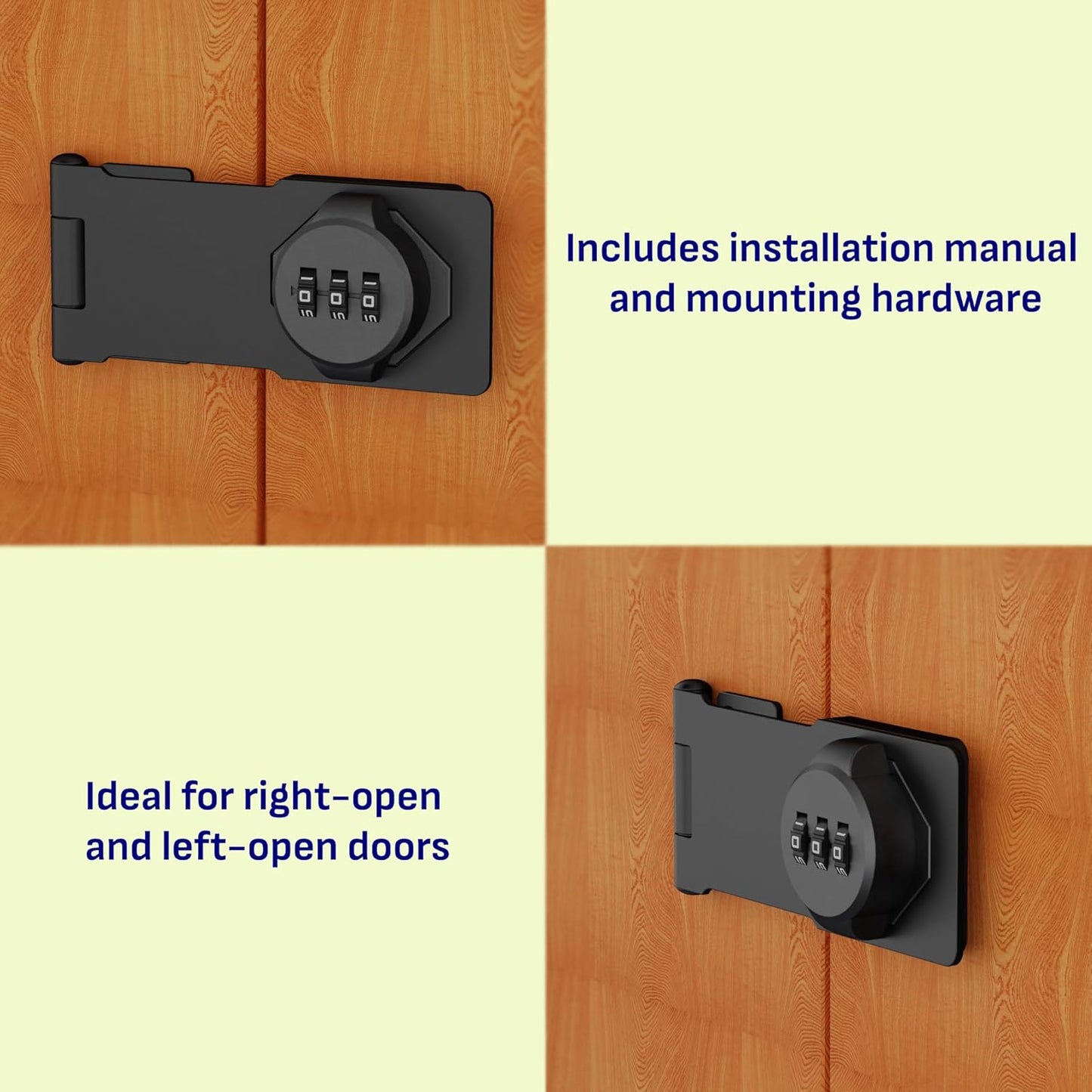 3-Digit Combination Lock, Black, Keyless, Zinc Alloy, Cabinet Door Latch, Easy DIY Installation