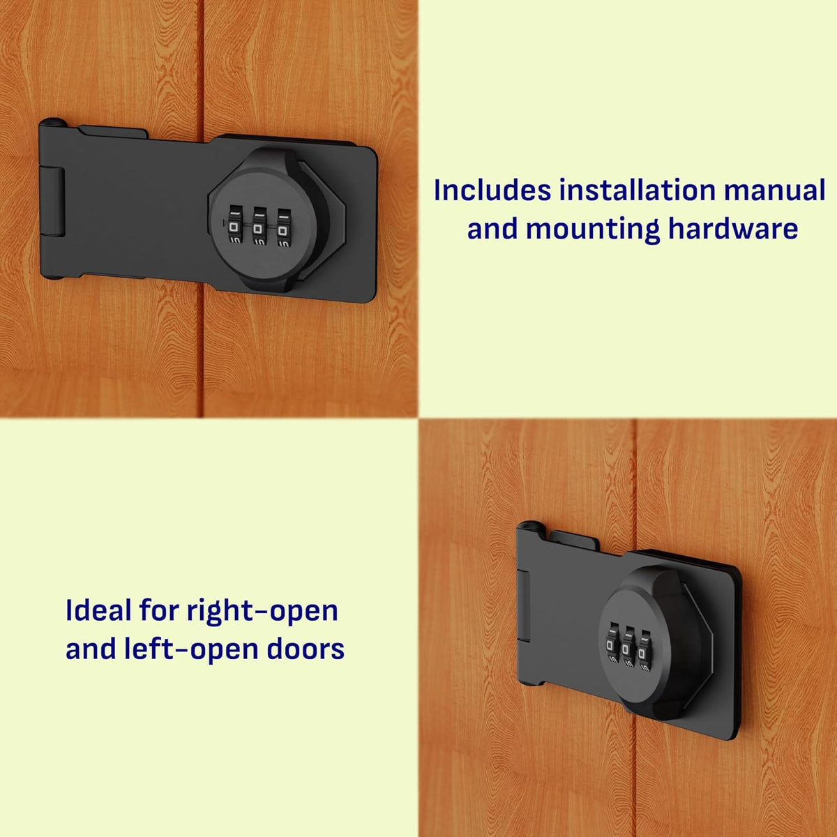 3-Digit Combination Lock, Black, Keyless, Zinc Alloy, Cabinet Door Latch, Easy DIY Installation