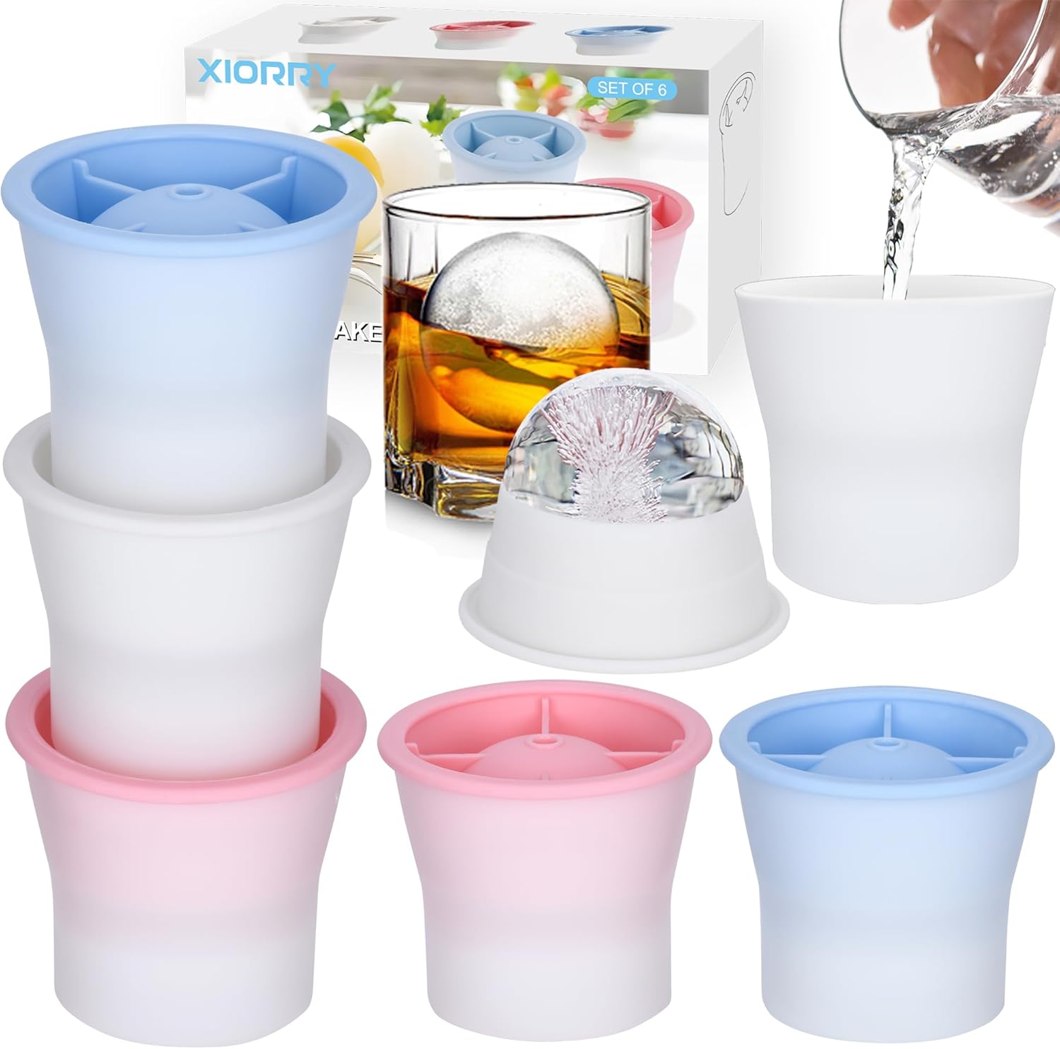 Round Ice Cube Molds 6 Pieces, Silicone Sphere Ice Mold Maker, Stackable Easy Release Circle Ice