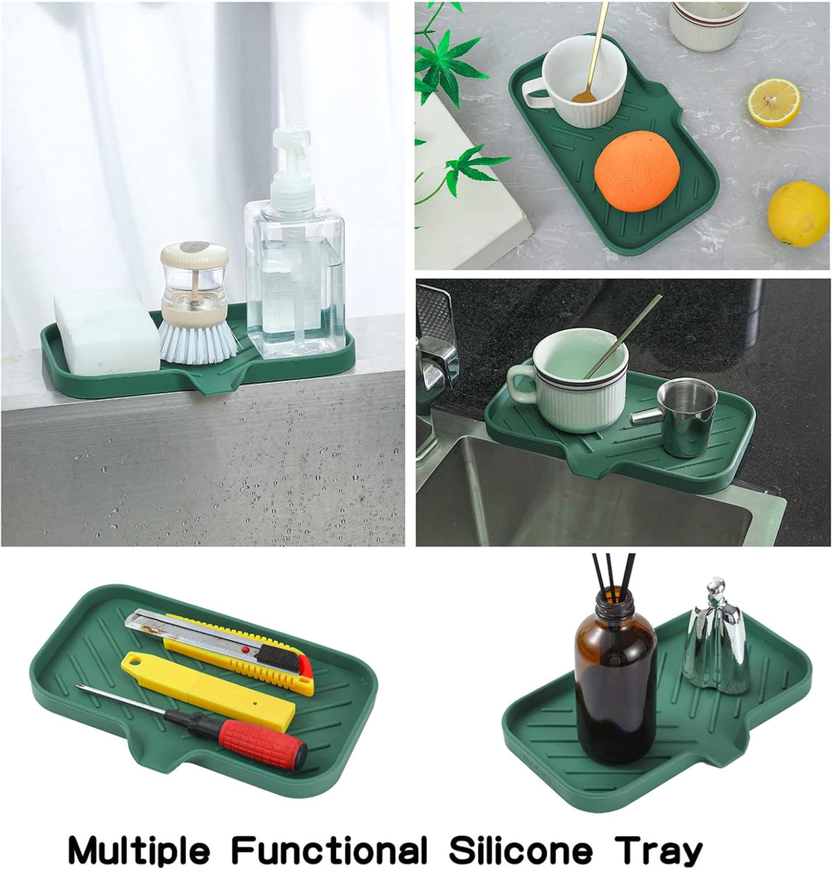 Silicone Bathroom Soap Dishes with Drain Spout-Bathroom and Kitchen Sink Organizer,Sponge