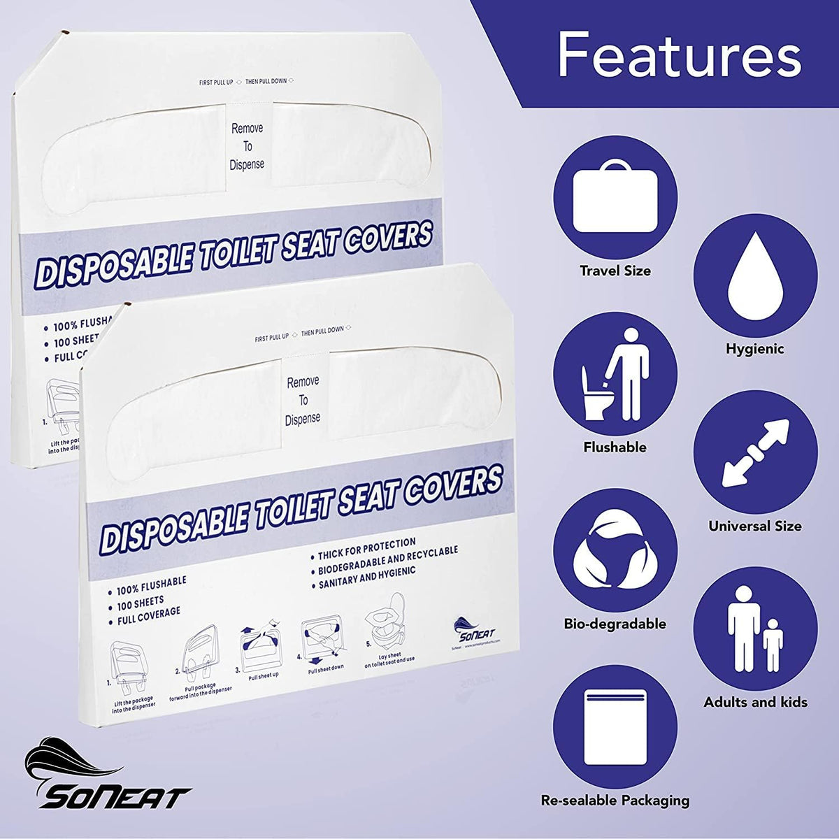 Disposable Toilet Seat Covers XL Half Fold Flushable – 200 Sheets 2 Pack for Public Facilities