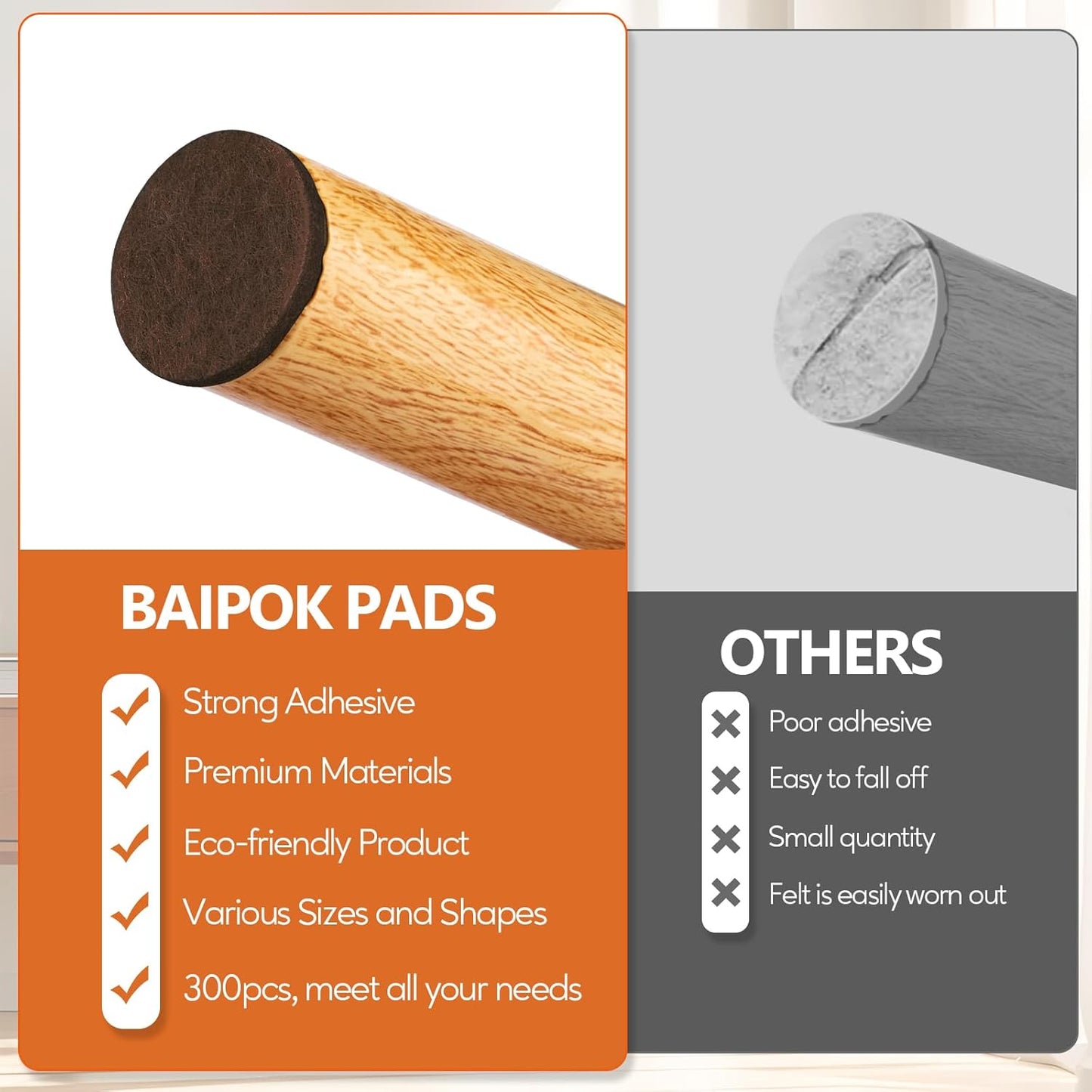 Furniture Pads Felt Pads 300 Pieces Huge Pack Furniture Felt Pads, Self Adhesive Anti Scratch Floor