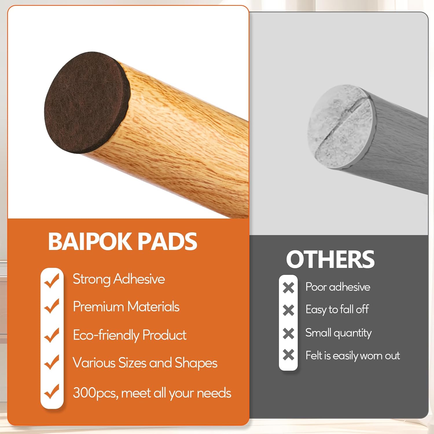 Furniture Pads Felt Pads 300 Pieces Huge Pack Furniture Felt Pads, Self Adhesive Anti Scratch Floor