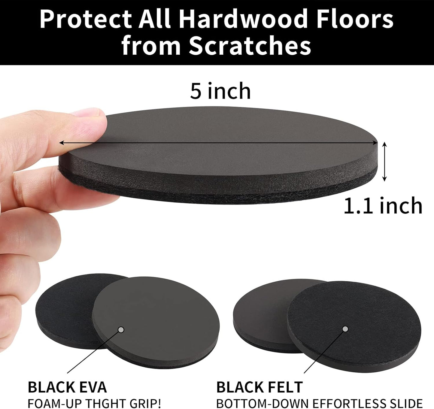 Ezprotekt 5" Round Felt Furniture Movers Sliders for Hardwood Floors, 8 Pcs Reusable Felt Furniture