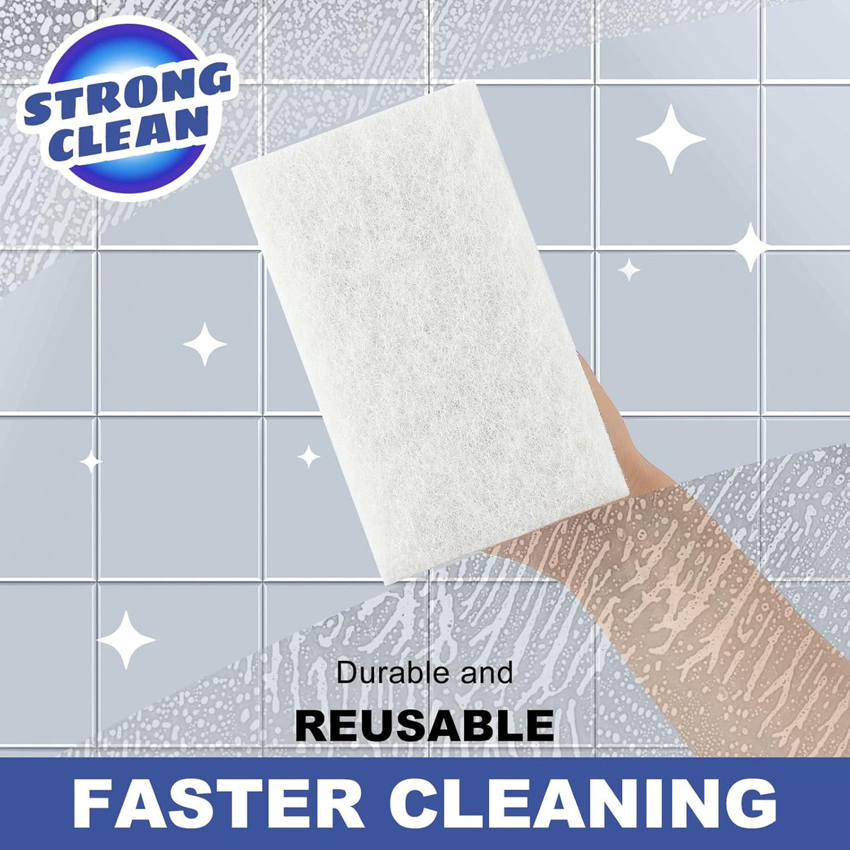 Handled Bath Scrubber, Bathroom Scouring Pad, Heavy Duty Cleaning Sponge Scrub Brush, Non-Scratch