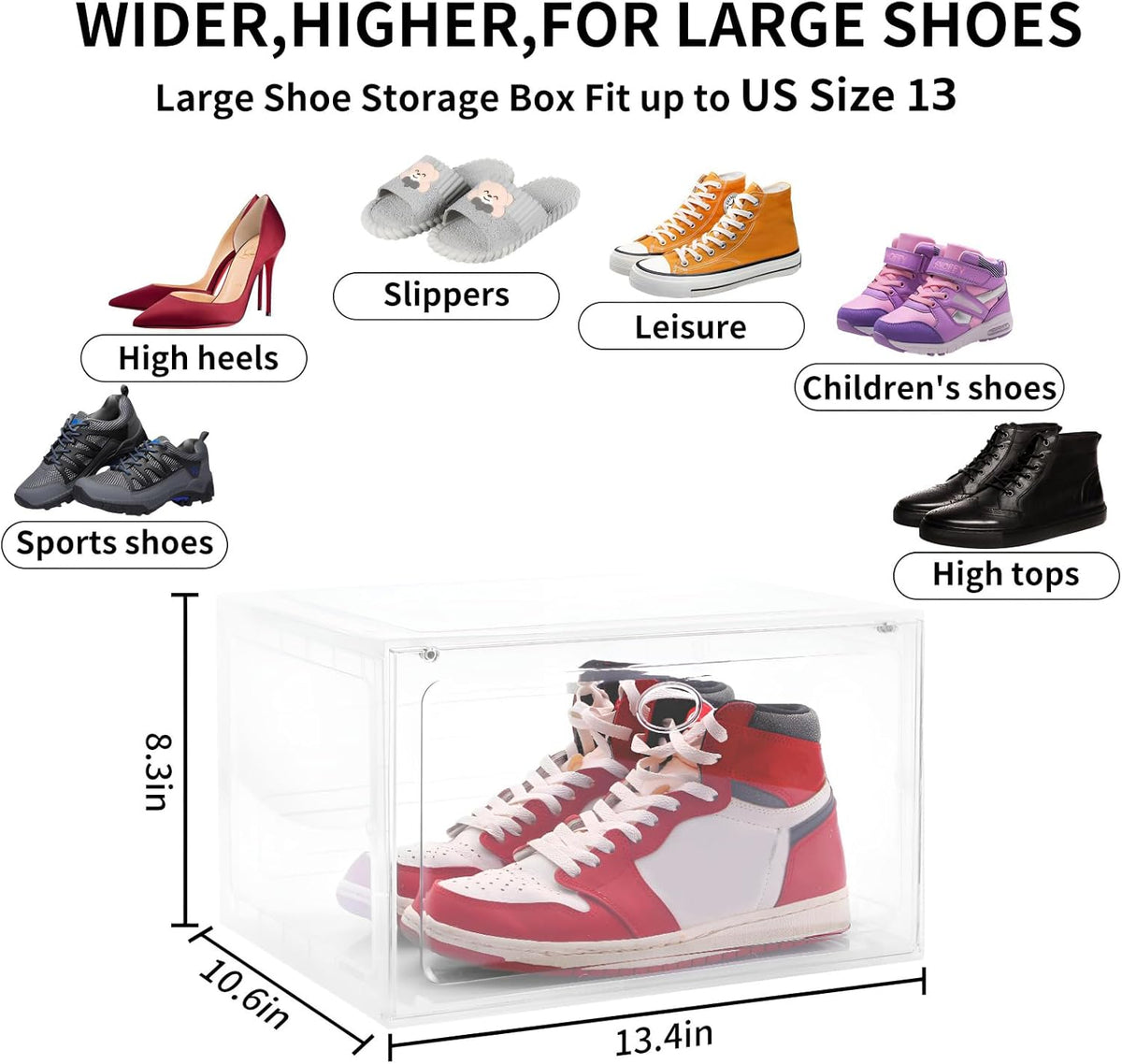 Large Shoe Boxes Clear Plastic Stackable, 8 Pack Drop Side Shoe Storage Organizer with Magnetic