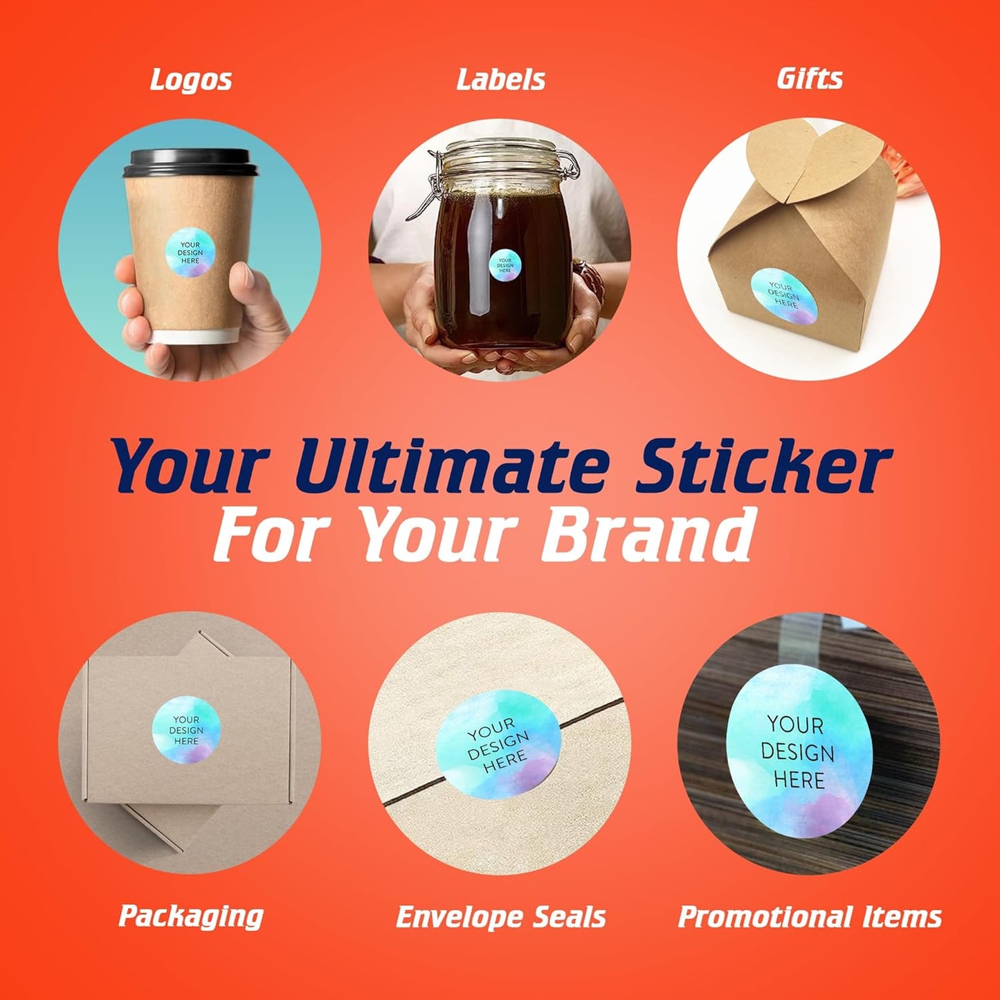100 Custom Vinyl Stickers - Upload Your own Image, Text, Design, Logo - Personalized Logo Labels