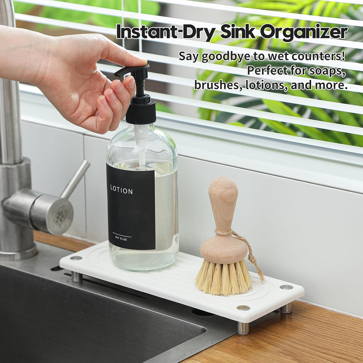Water Absorbing Stone Sink Caddy, Diatomite Kitchen Sink Organizer, Bathroom Counter Tray, Faucet