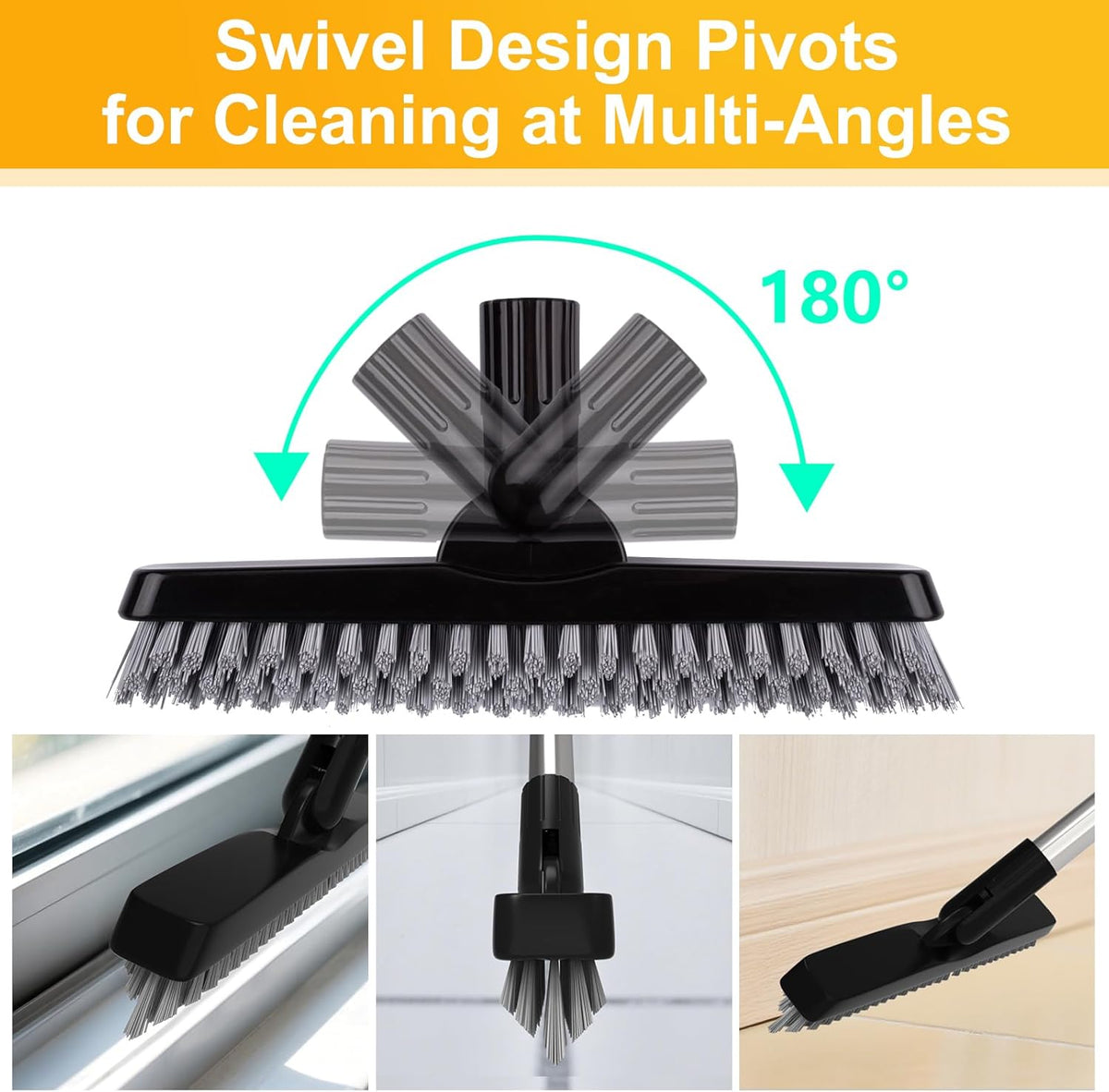 ITTAHO 2 Pack Grout Brush with Long Handle, Swivel Cleaning Grout Line Scrubber - Extendable