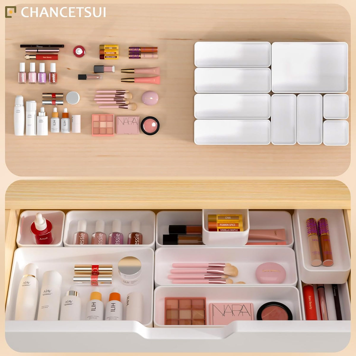 9 Pcs Stackable Drawer Organizer Trays Set, Multifunctional Stackable Storage Trays for Vanity