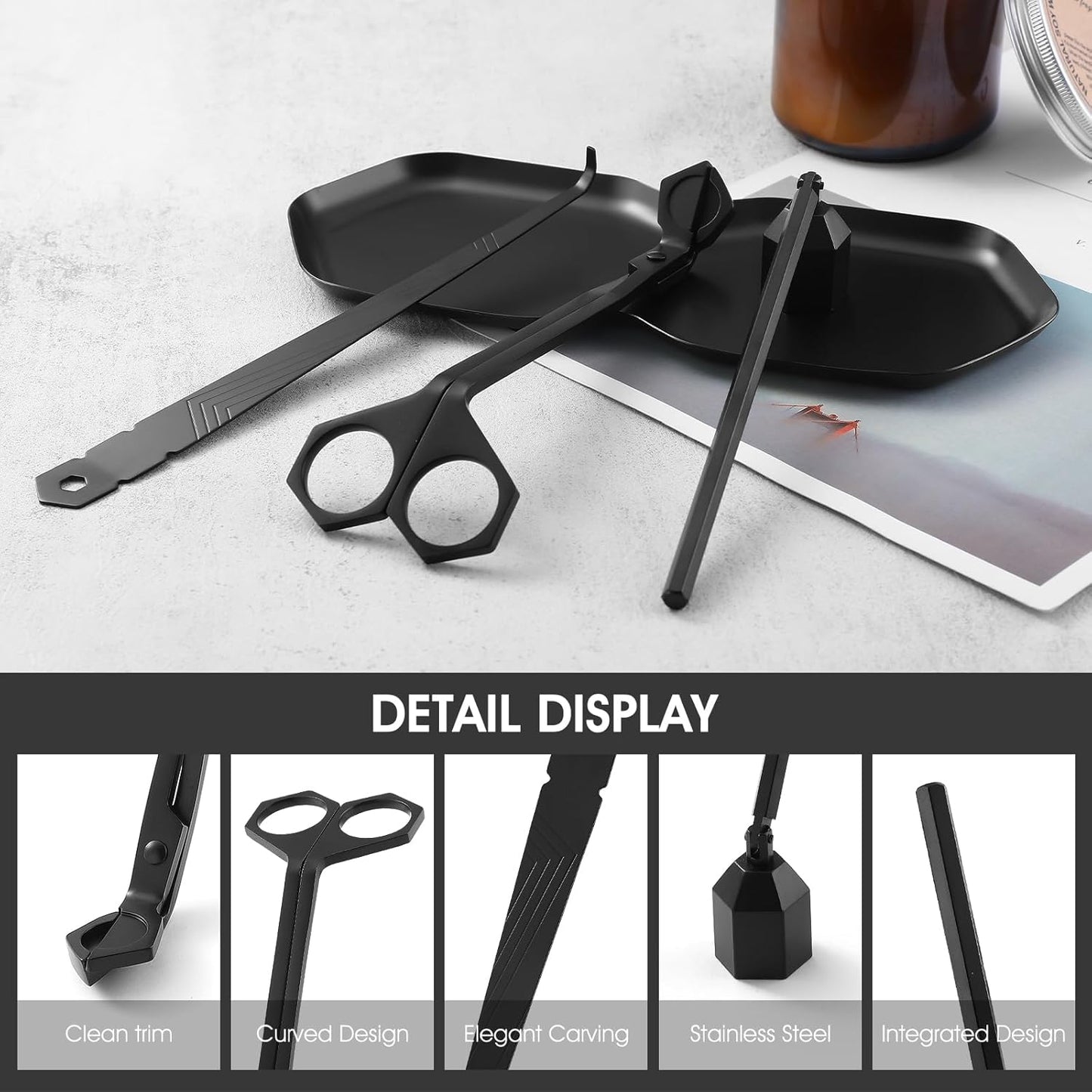 PATOISE 4 in 1 Candle Accessory Set, Wick Trimmer, Candle Snuffer, Wick Scoop,Storage Tray,Perfect