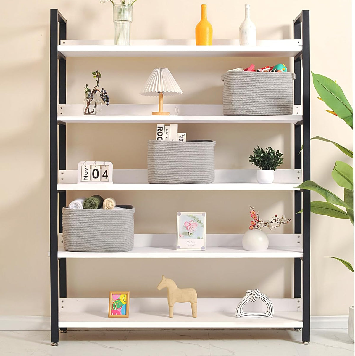 Storage Baskets for Organizing Shelves, Woven Cotton Rope Bins for Baby Nursery Organization, Book