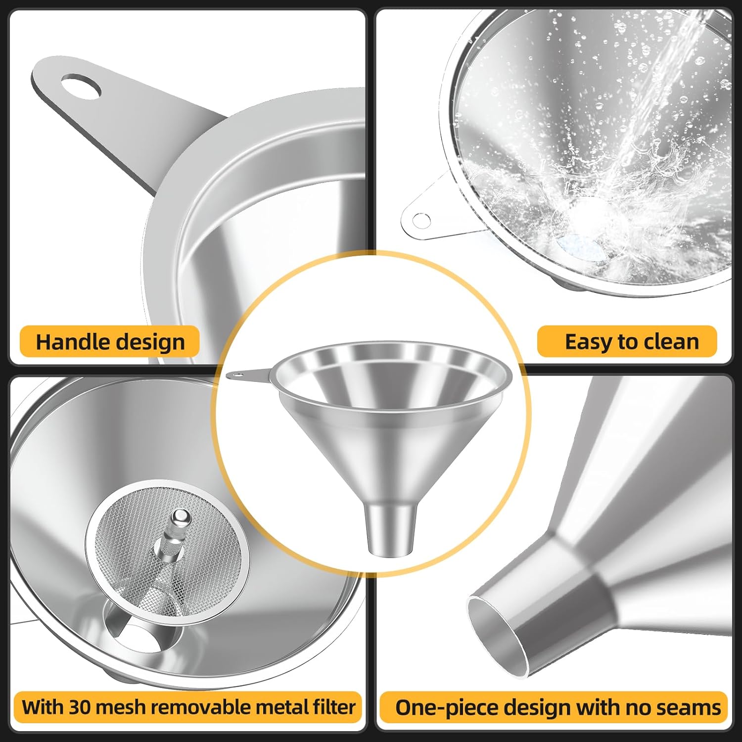 3 Pack Stainless Steel Kitchen Funnel Set,funnels for Kitchen use Filling Bottles, 2 Size Spouts