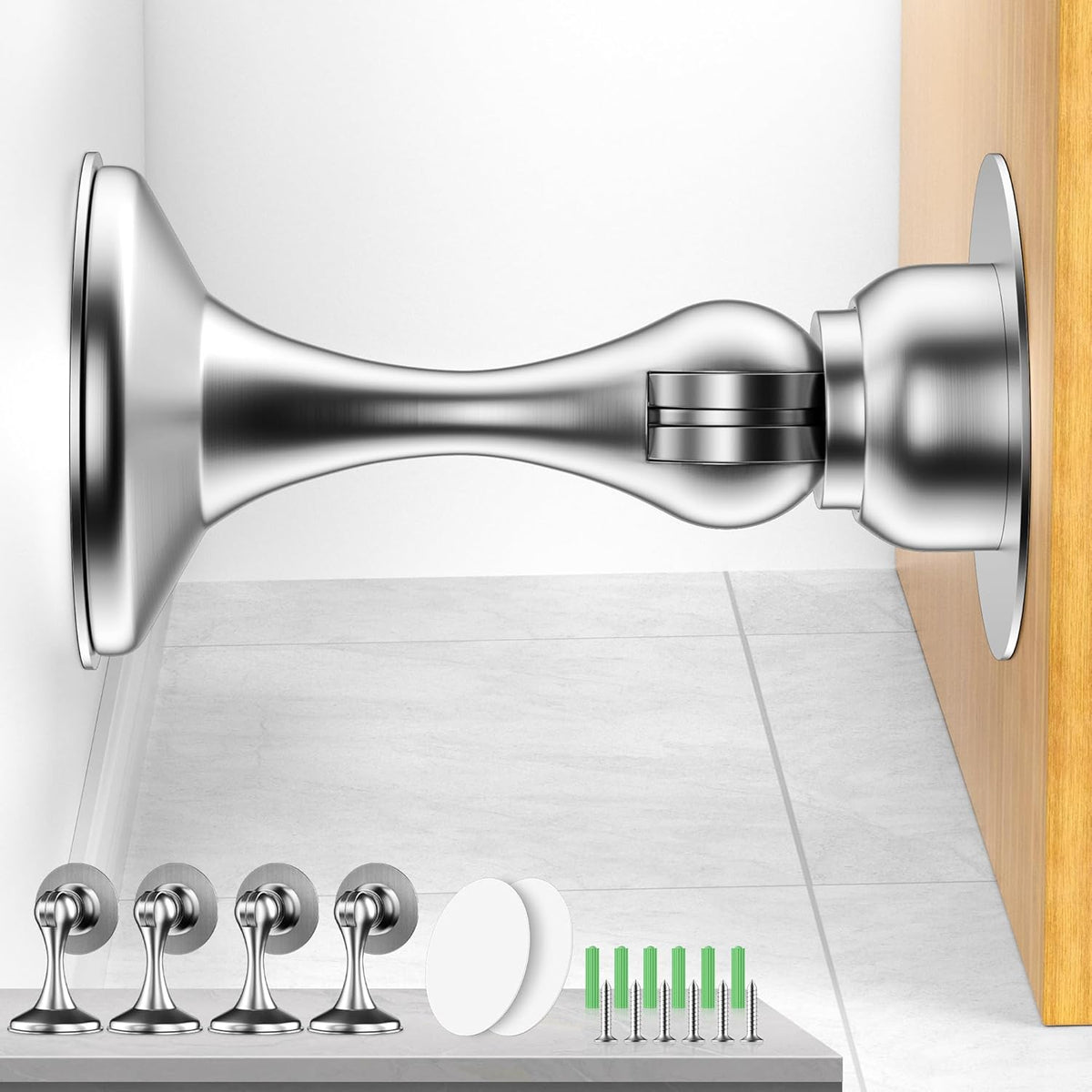 Crosize Magnetic Door Stoppers 4 Pack, Stainless Steel Door Catch for Wall and Floor Mounting, Door