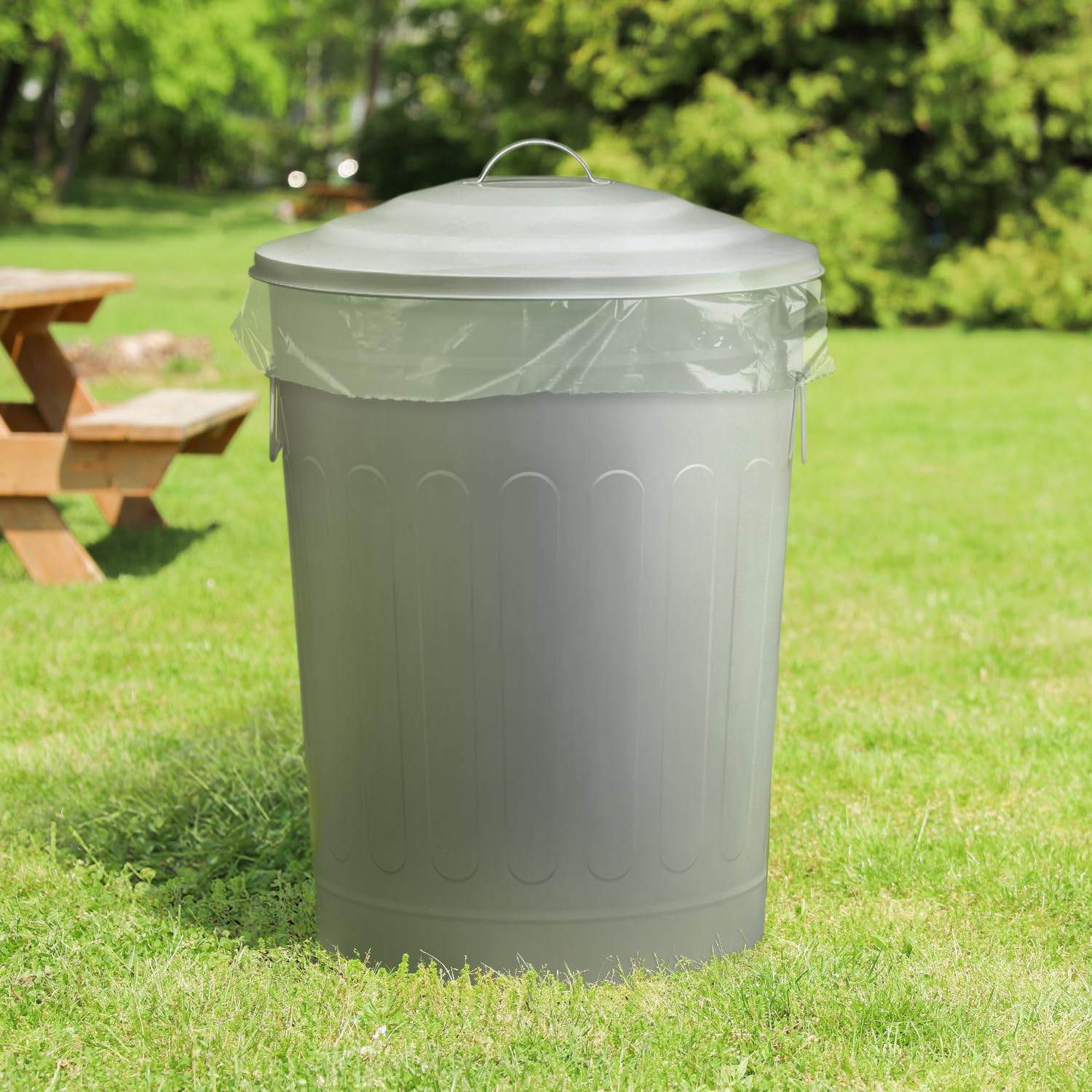 Plexon Round Trash Can 13 Gallon, Vintage Metal Outdoor Trash Can with Lid, Retro Farmhouse Garbage