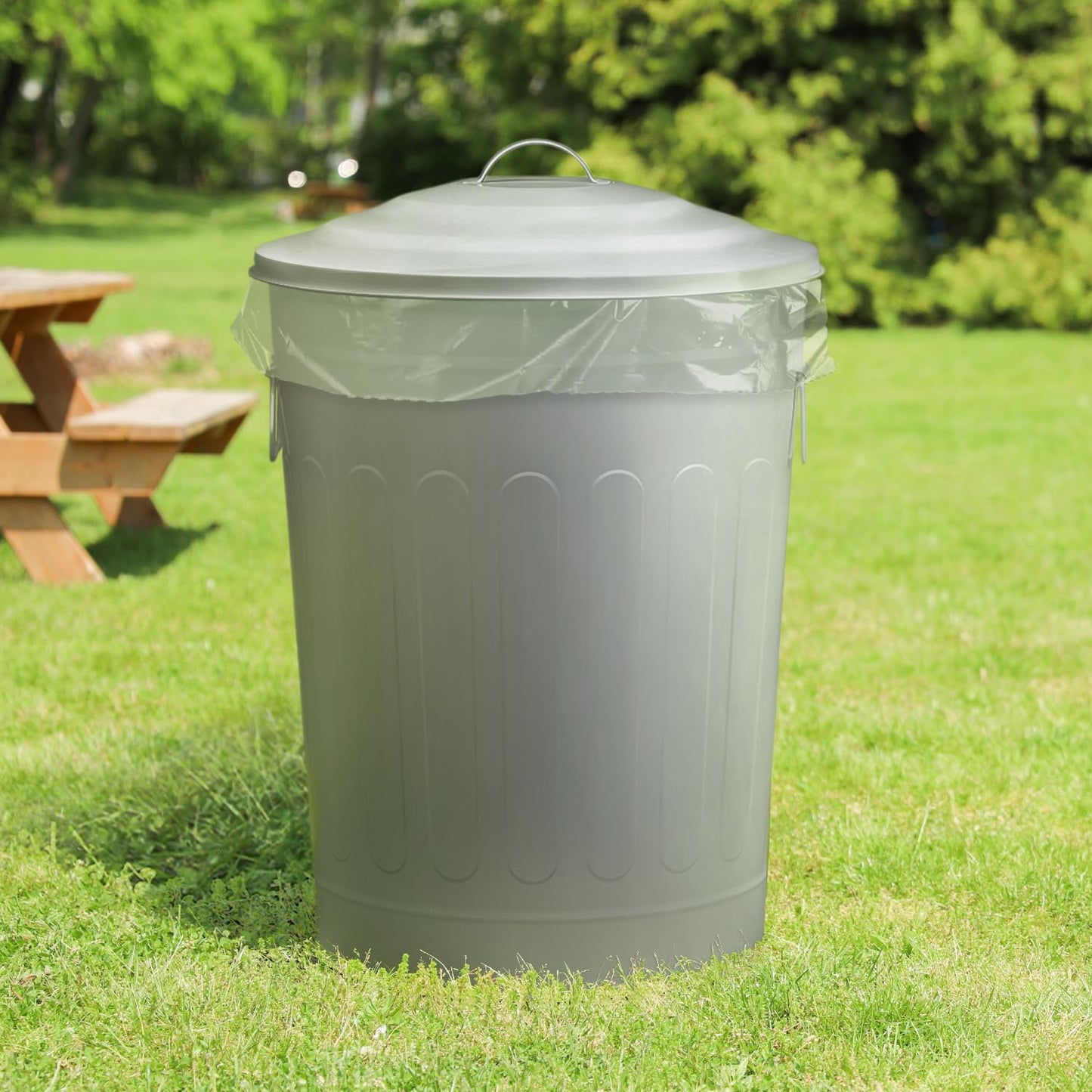 Plexon Round Trash Can 13 Gallon, Vintage Metal Outdoor Trash Can with Lid, Retro Farmhouse Garbage