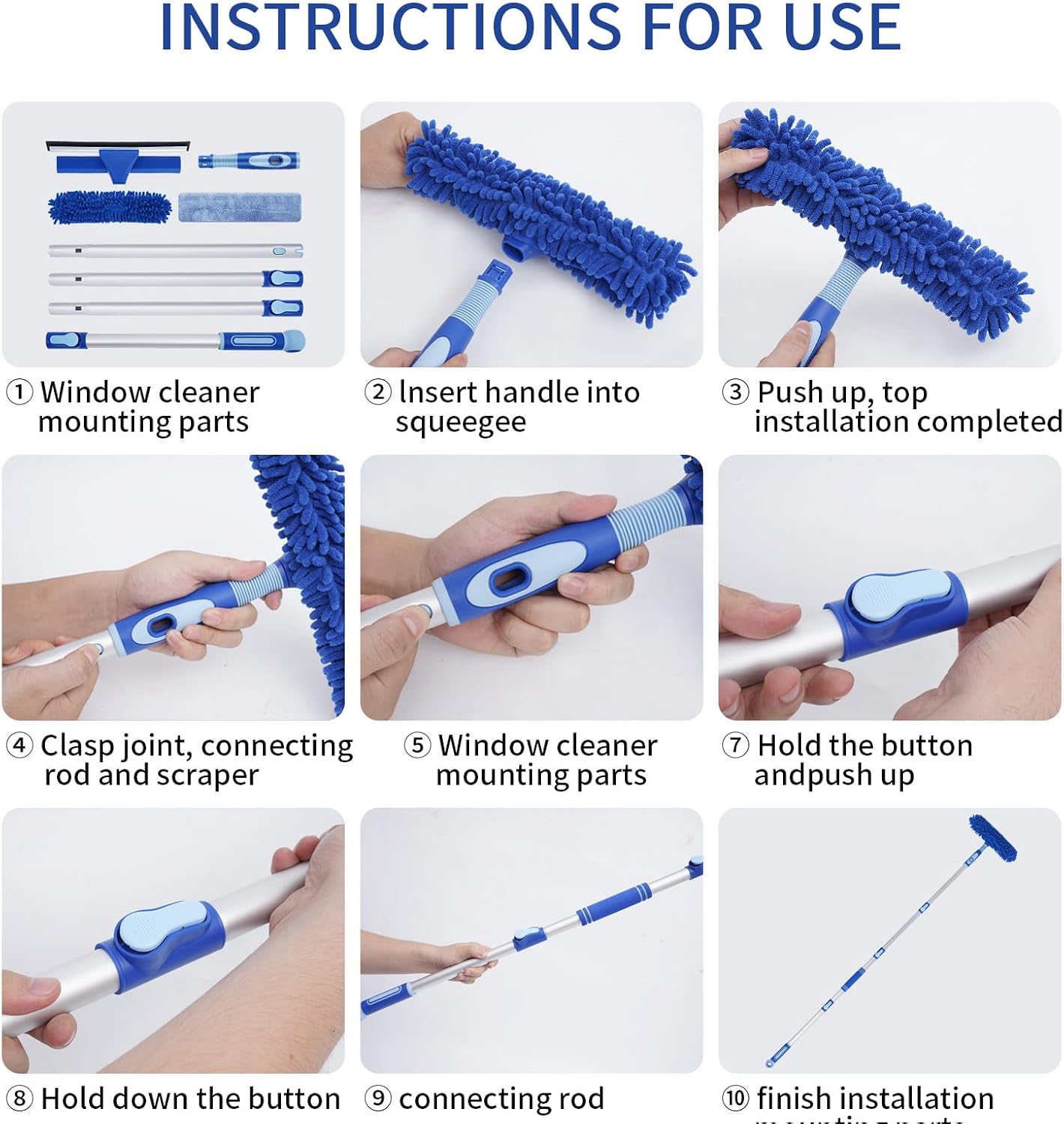LOMIDA Professional Window Squeegee Kit - 62" Lightweight Aluminum Pole, 2 in 1 Rotatable Window