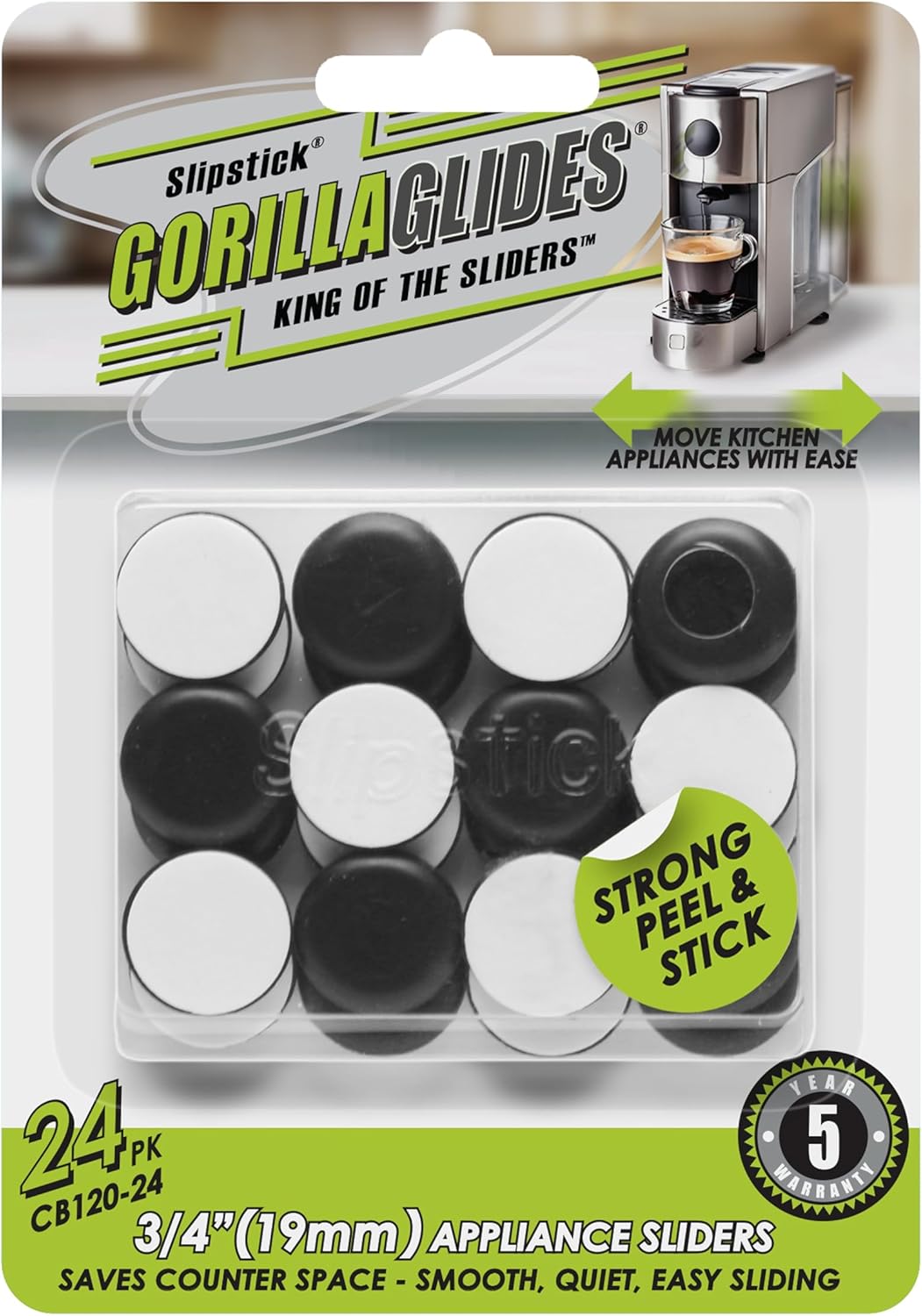 Slipstick GorillaGlides Kitchen Appliance Sliders (24 x 3/4” Round Glides) Self Adhesive Countertop