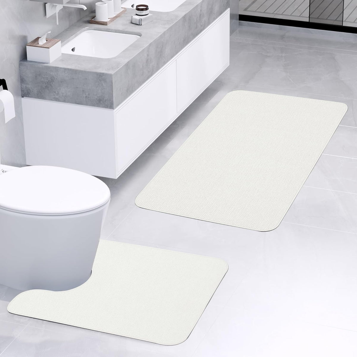 Bathroom Rugs Set 2 Pieces,Thin Bathroom Mats,Toilet Rugs,Quick Dry,Non-Slip,Machine Washable,Low