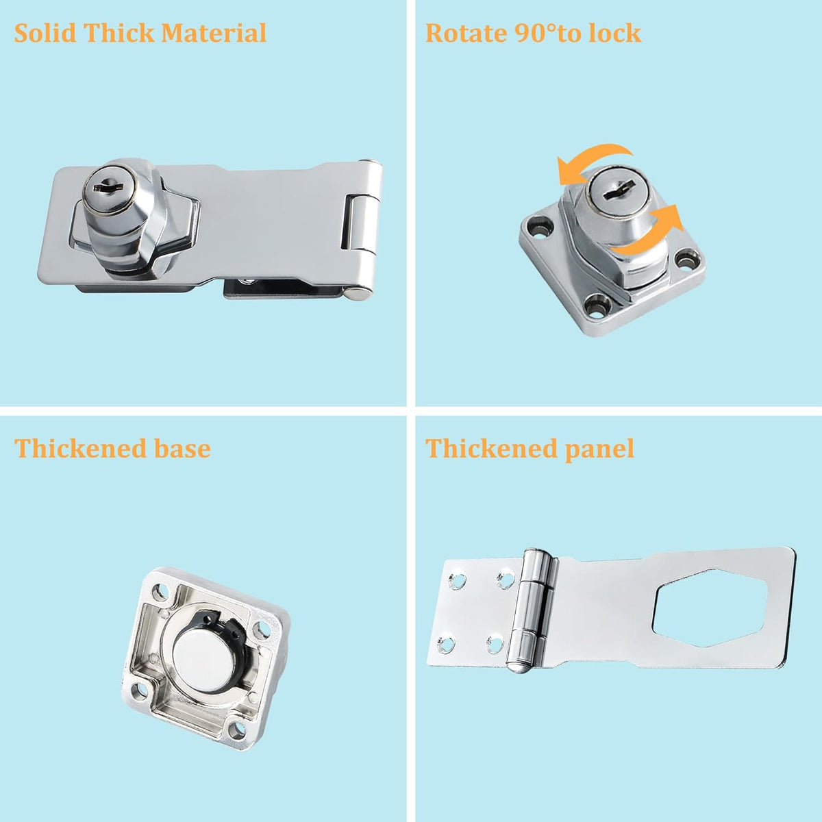 Alise Keyed Hasp Lock,4 Inch Safety Packlock Clasp Hasp Lock Latch with Lock,Door Hinge Lock with