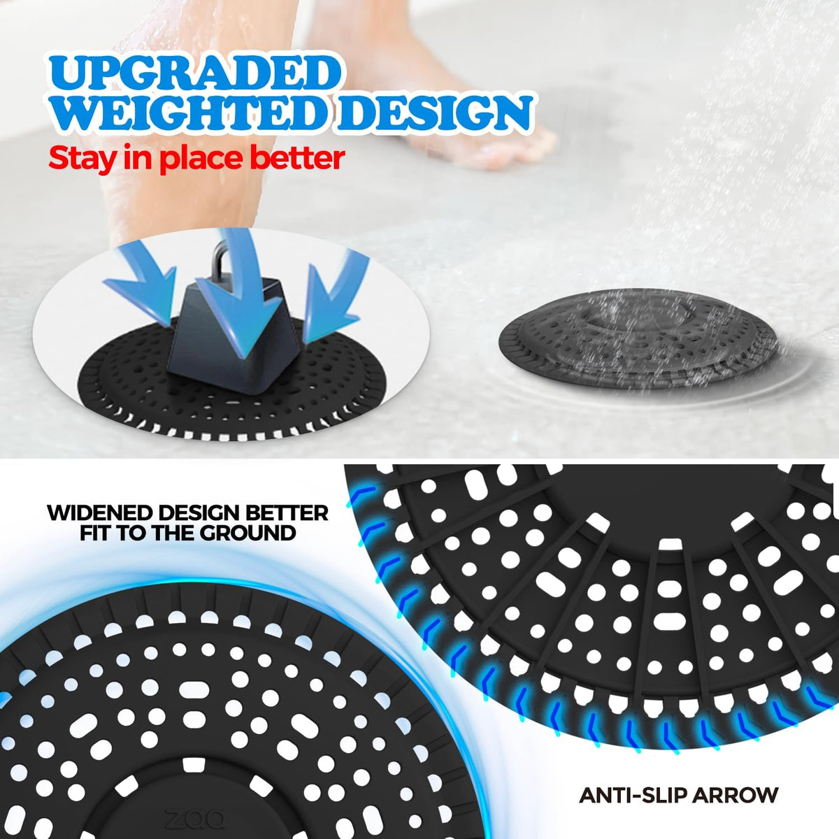 zaa Shower Drain Hair Catcher, Upgraded 2Pack Premium Silicone Drain Protector & Shower Drain Cover