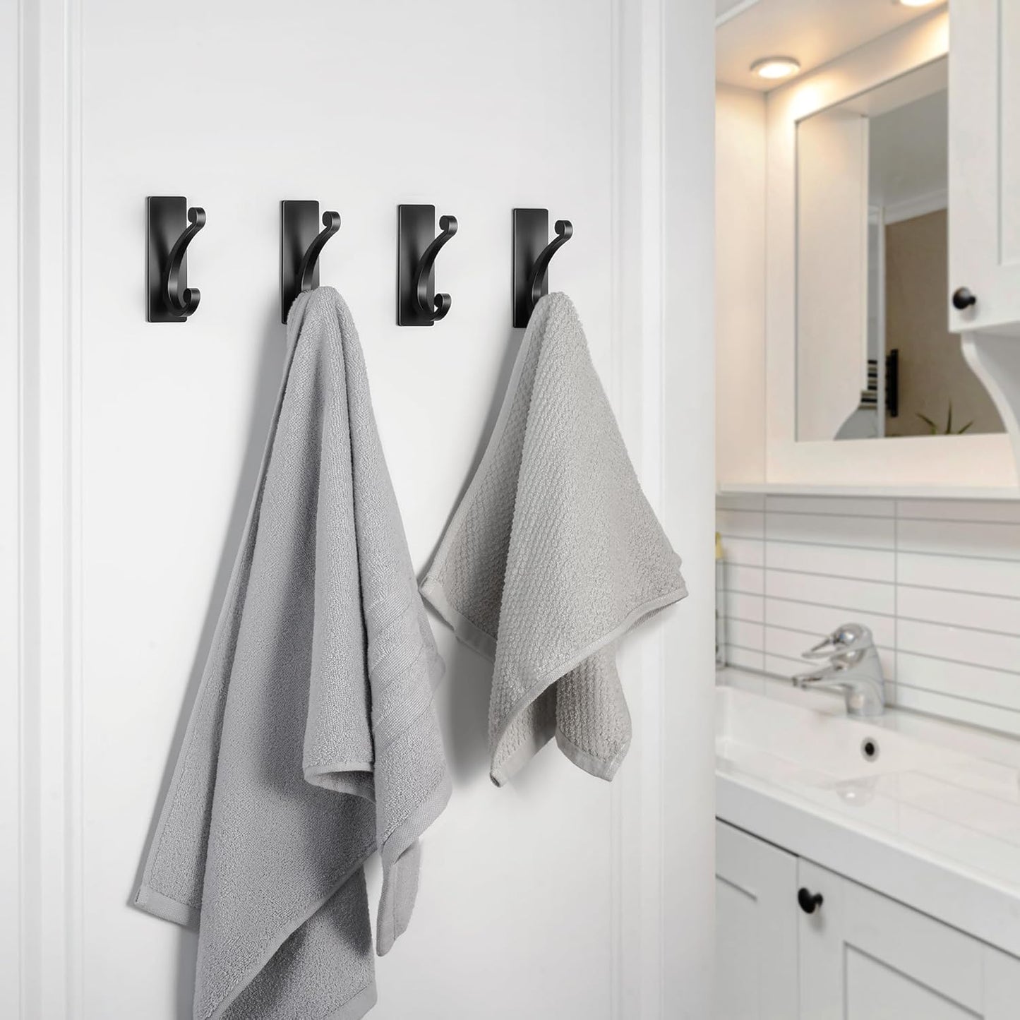 Adhesive Wall Hook for Towel/Coat - Extra Sticky 10LB Stainless, Stick on Hanger for Bath or