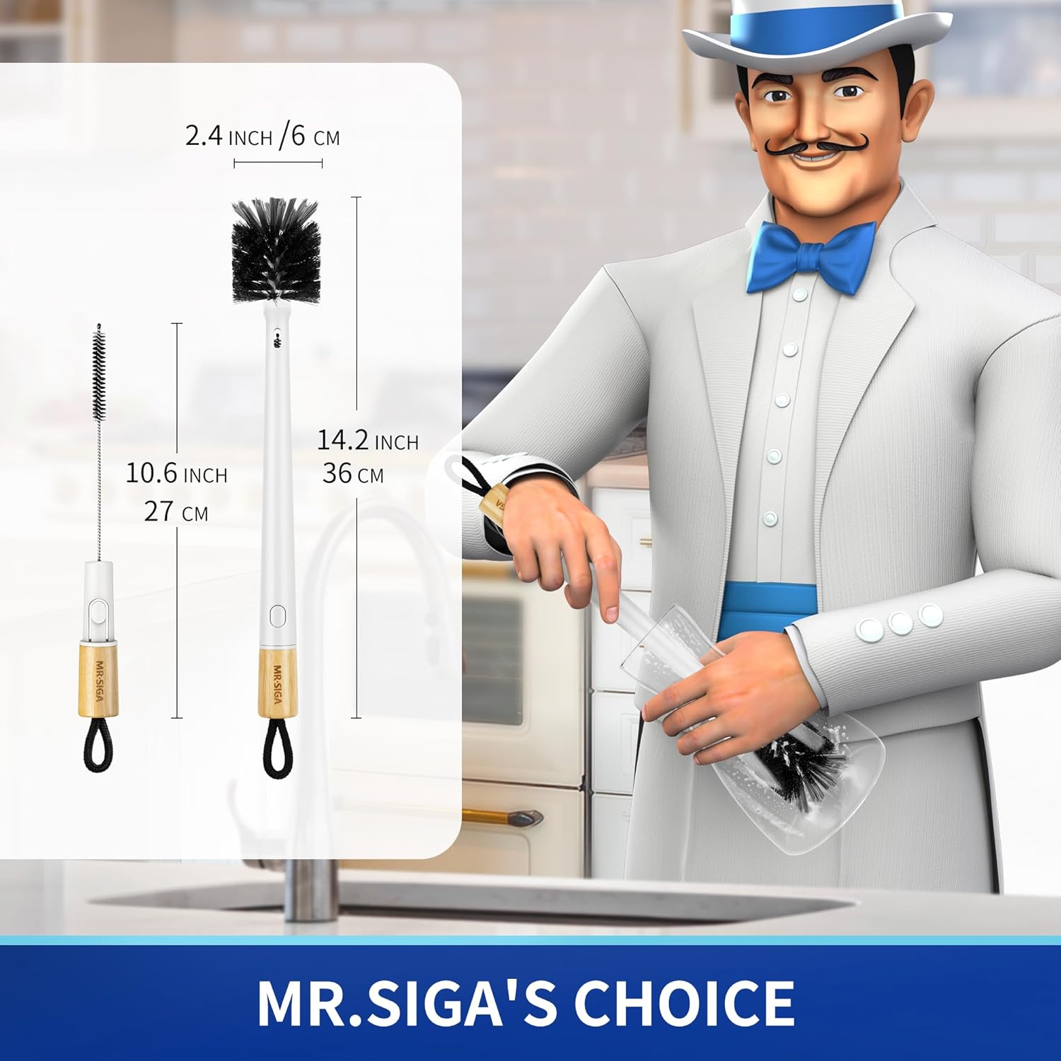 MR.SIGA Water Bottle Brush and Straw Cleaner Brush, Long Handle Bottle Cleaner Brush, 2 in 1 Bottle