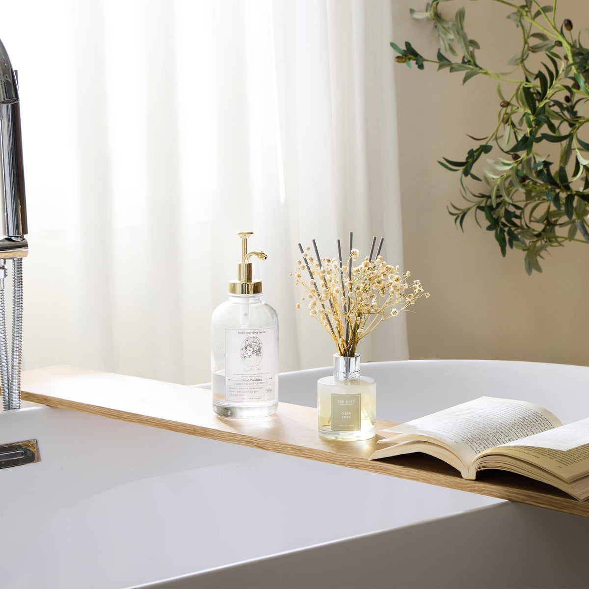 Airkeep Reed Diffuser Set,3.38 fl oz (100 ml) - Clean Linen Oil Diffusers with 8 Reed Sticks,Home