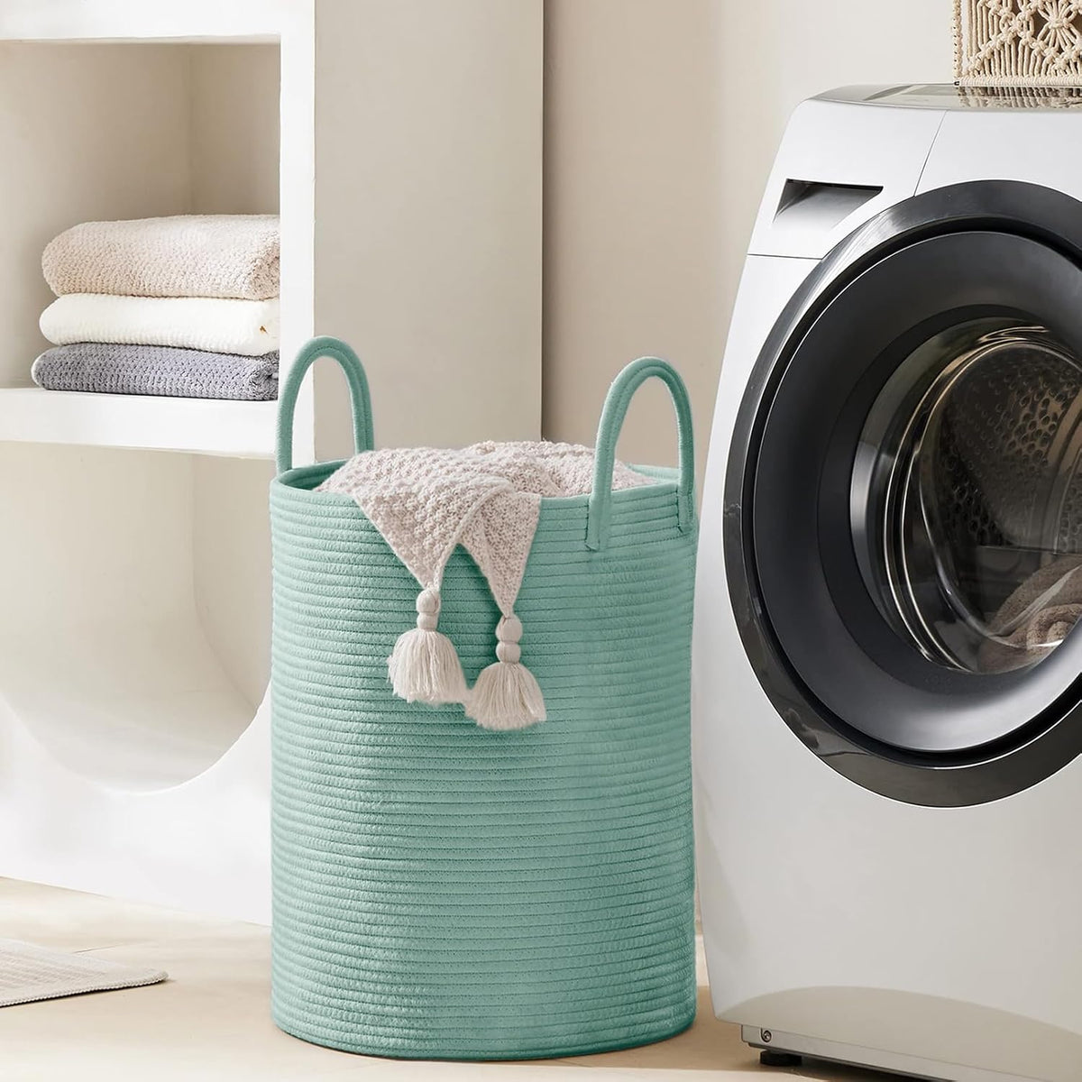 YOUDENOVA Laundry Hamper Basket, Woven 58L Tall Laundry Basket for Blanket Organizer- Nursery