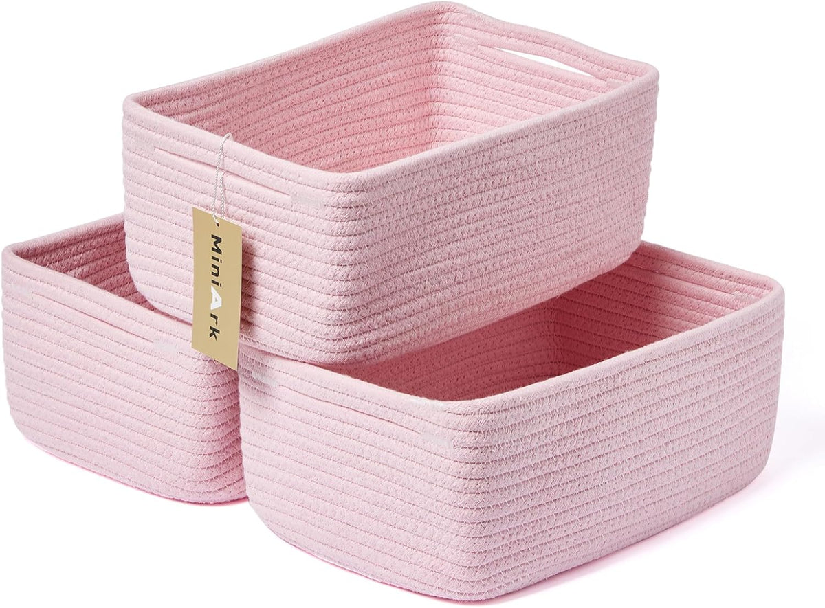 Small Storage Baskets for Organizing | Closet Organizer Bins | Shelf Toy Basket | Woven Rope