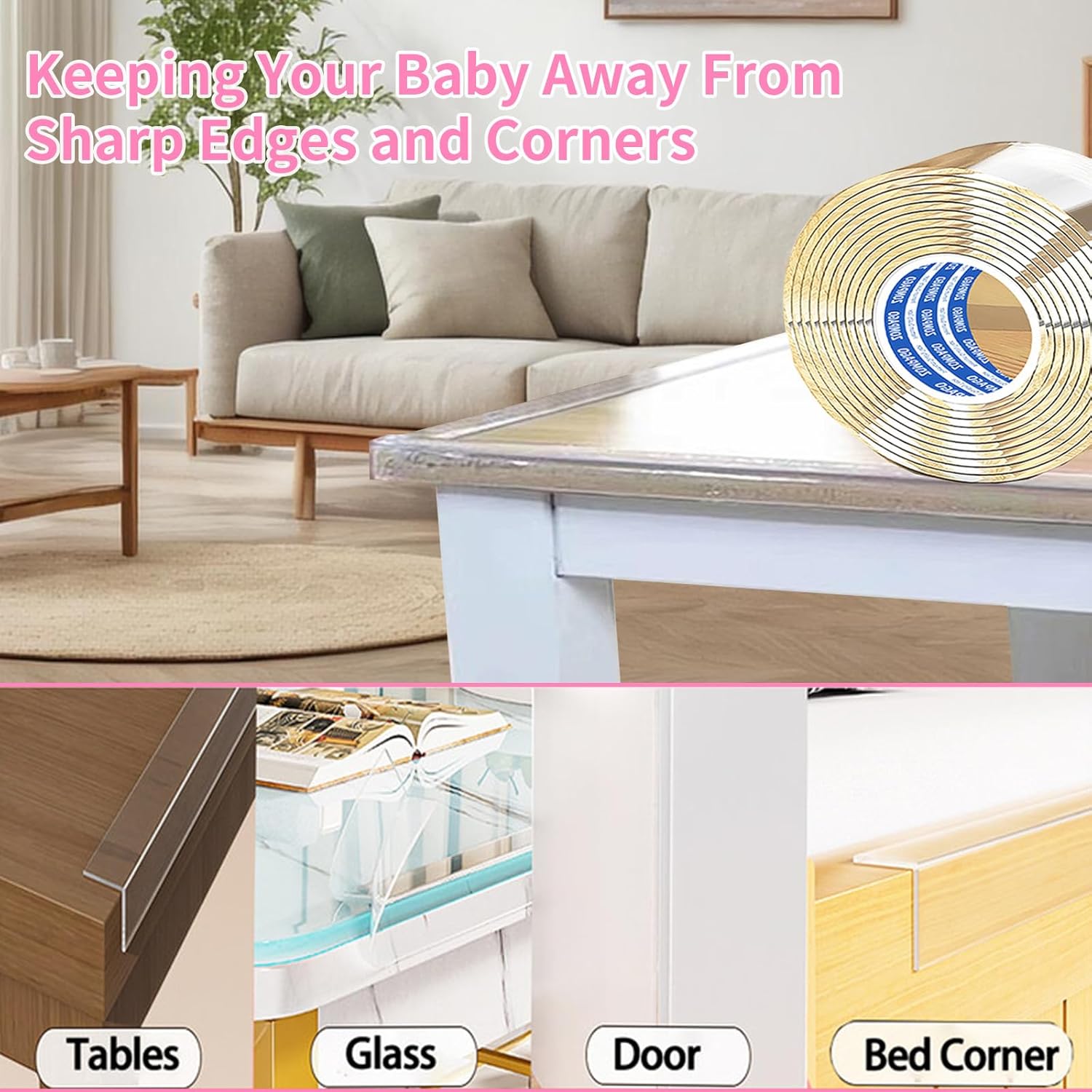 Clear Soft Corner Protectors for Furniture Strip,1.4in x13FT,Sharp Edge & Table Bumper,Window