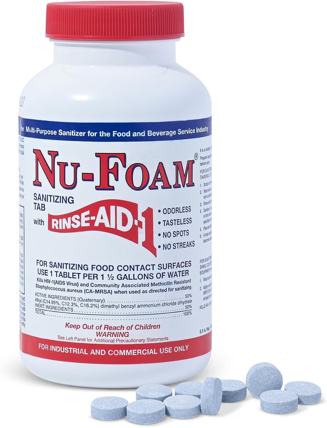 Nu-Foam Sanitizing Tablets for Bar Glassware – Superior Rinse Aid - Hand Washing Bar, Tavern